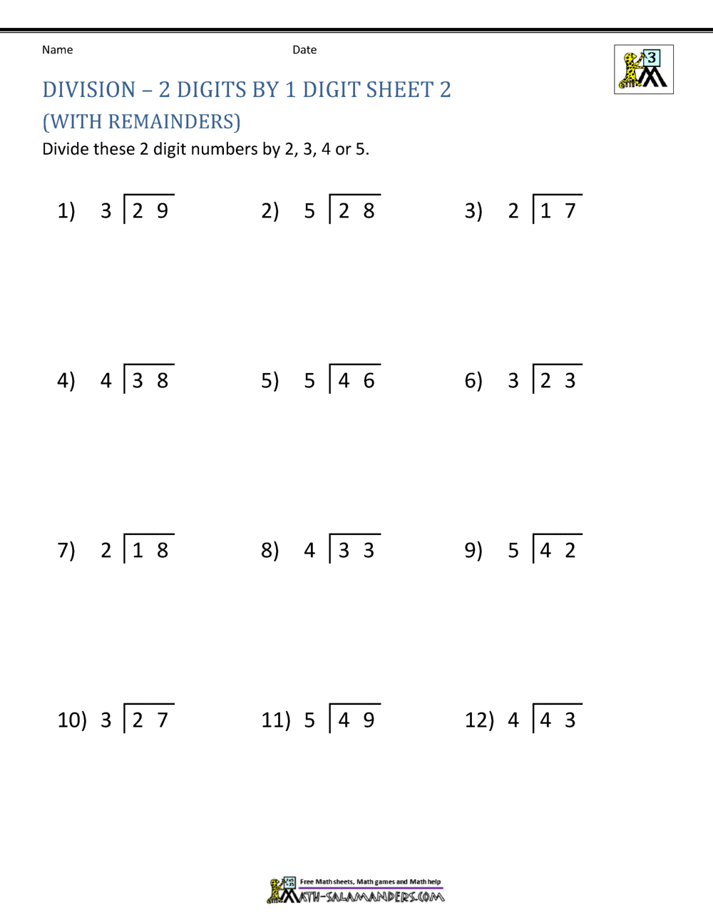 Division Worksheets Printable Pdf