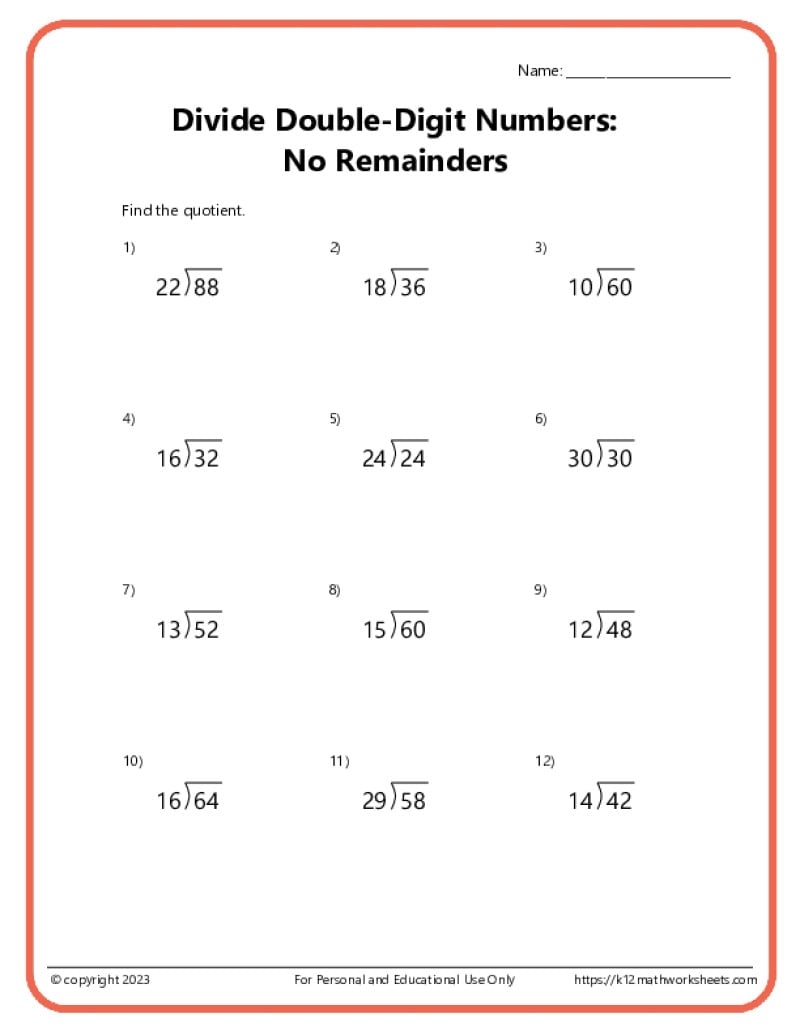 Free Printable Division Worksheet