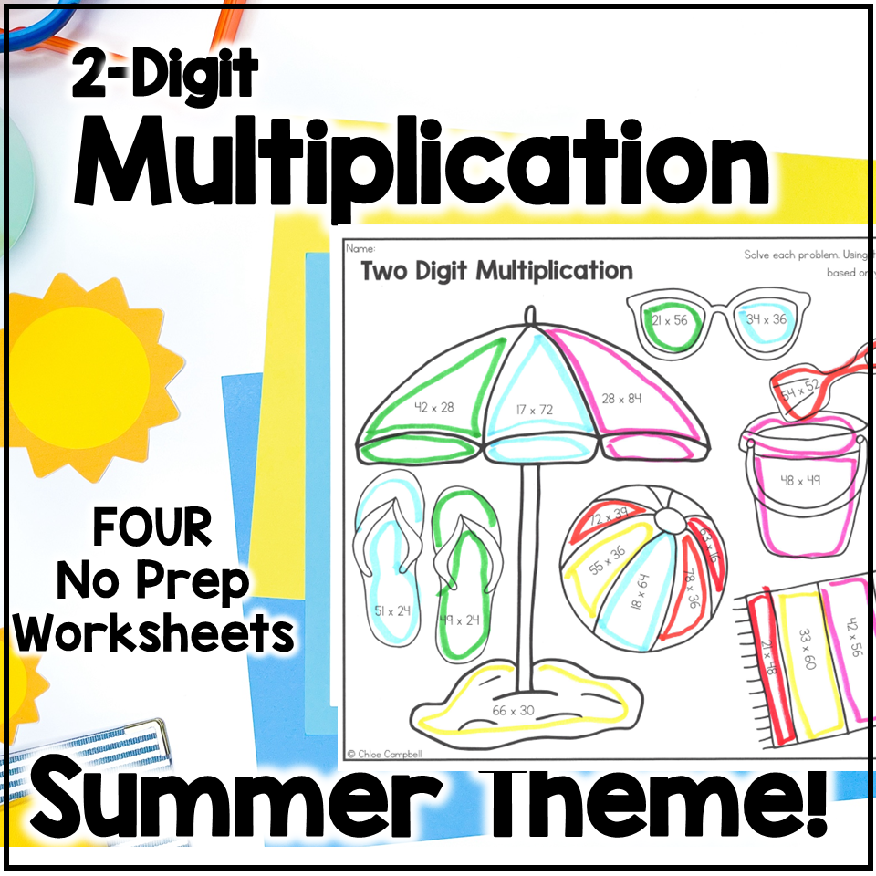 Double Digit Multiplication Color By Number Summer Math Worksheets