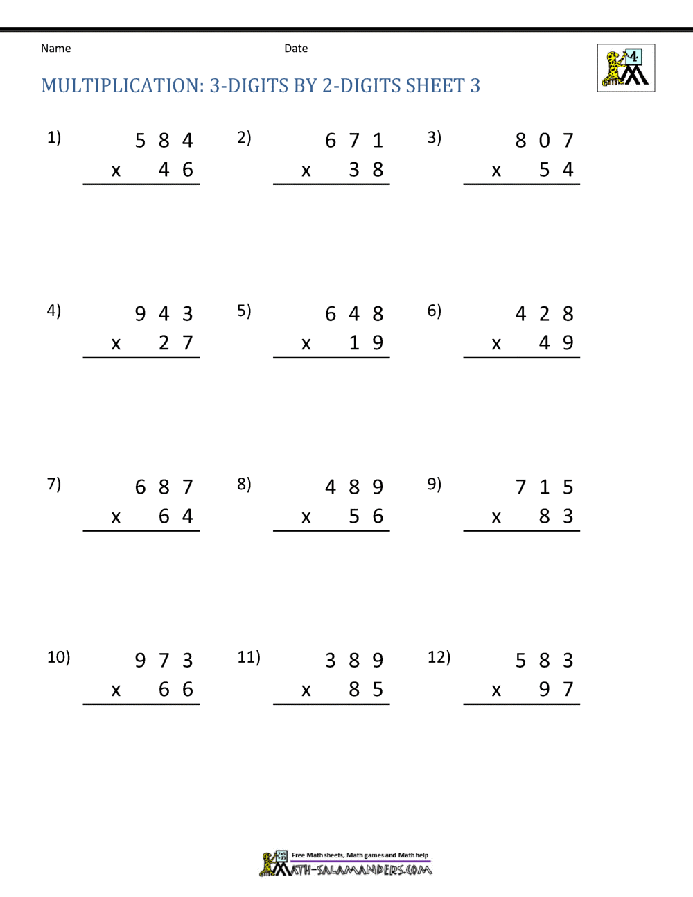 Double Digit Multiplication Worksheets 4th Grade