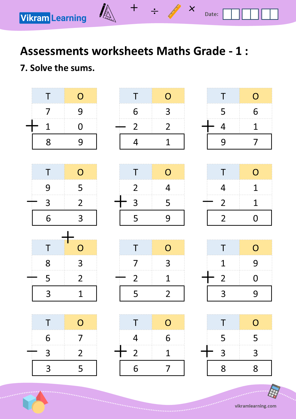Download Grade 1 Maths Worksheets For Free Vikramlearning
