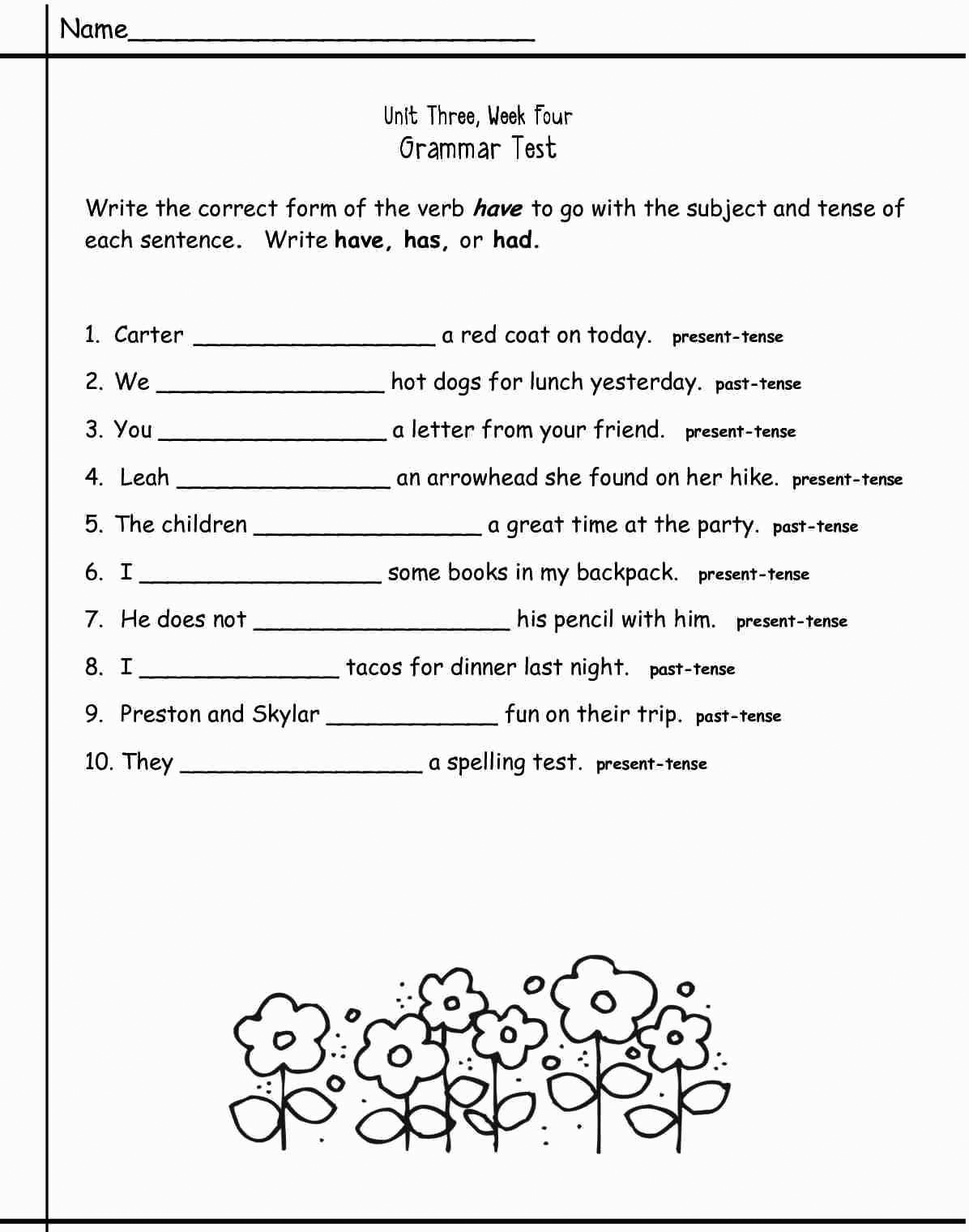 3rd Grade Worksheets Printable Grammar
