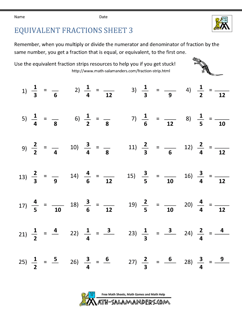 7th Grade Math Worksheets Printable Fractions