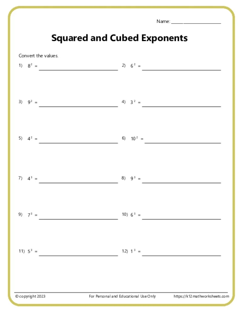 Exponents Worksheets