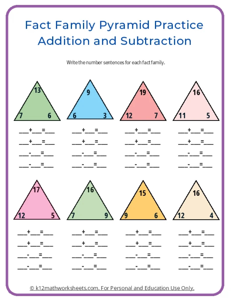 Free Math Addition Facts Worksheets Printable