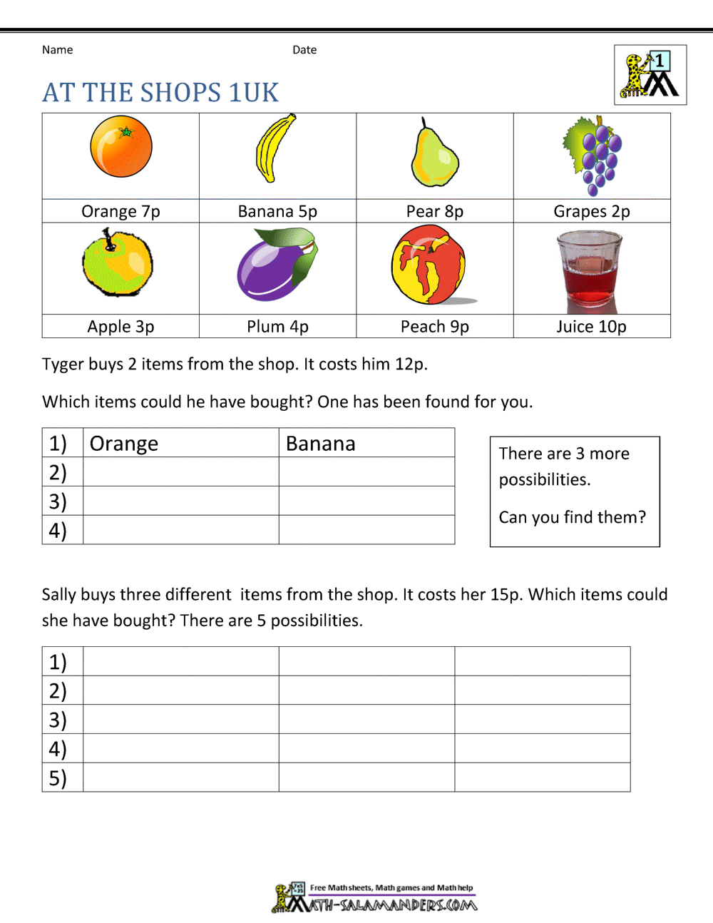 First Grade Math Problems
