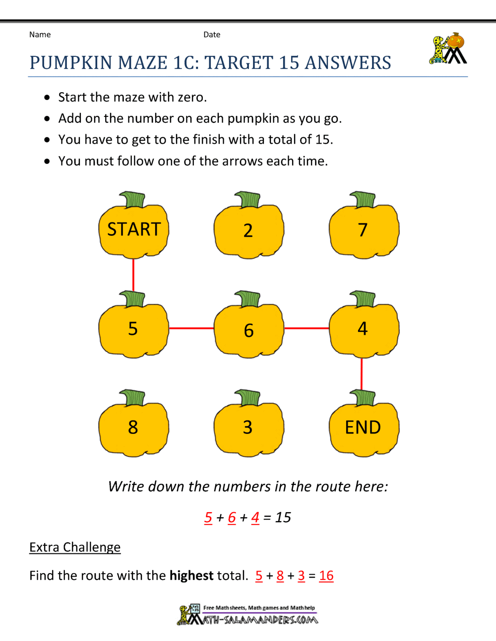 First Grade Math Worksheets Halloween