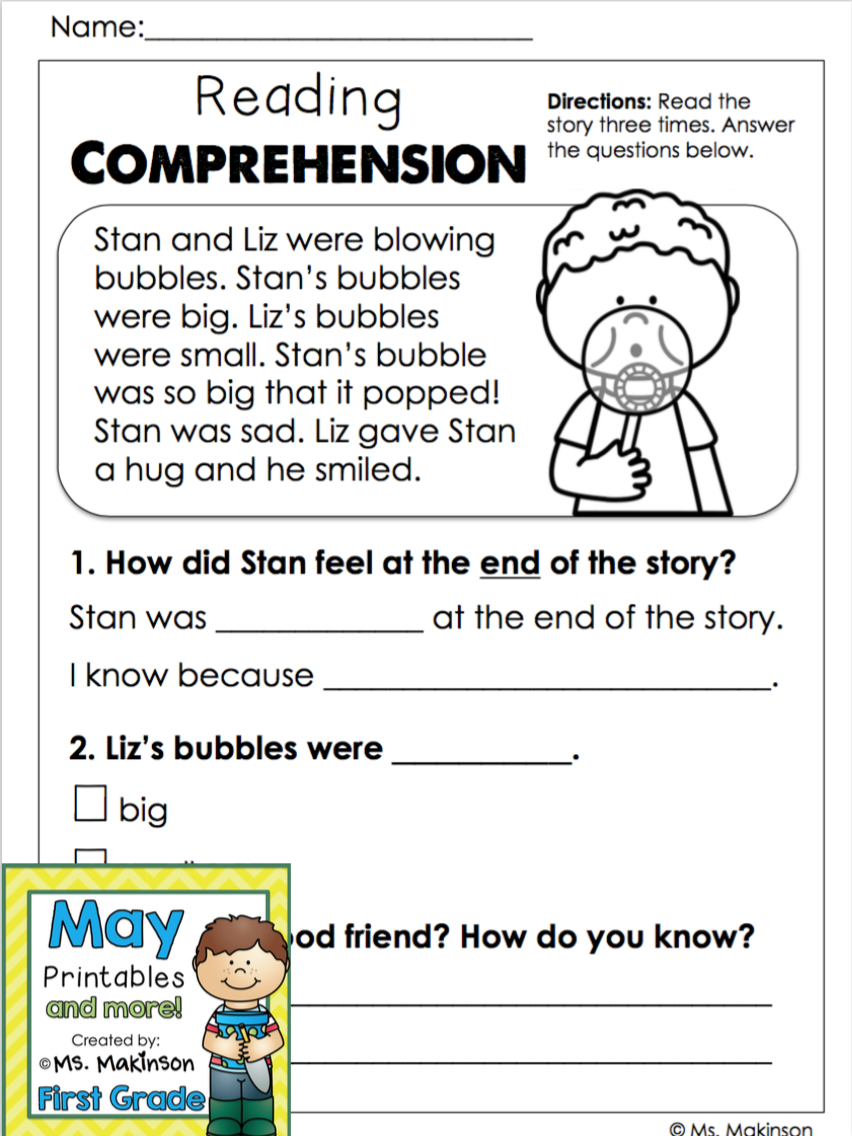 First Grade Reading Comprehension Passages And Questions Worksheets Library
