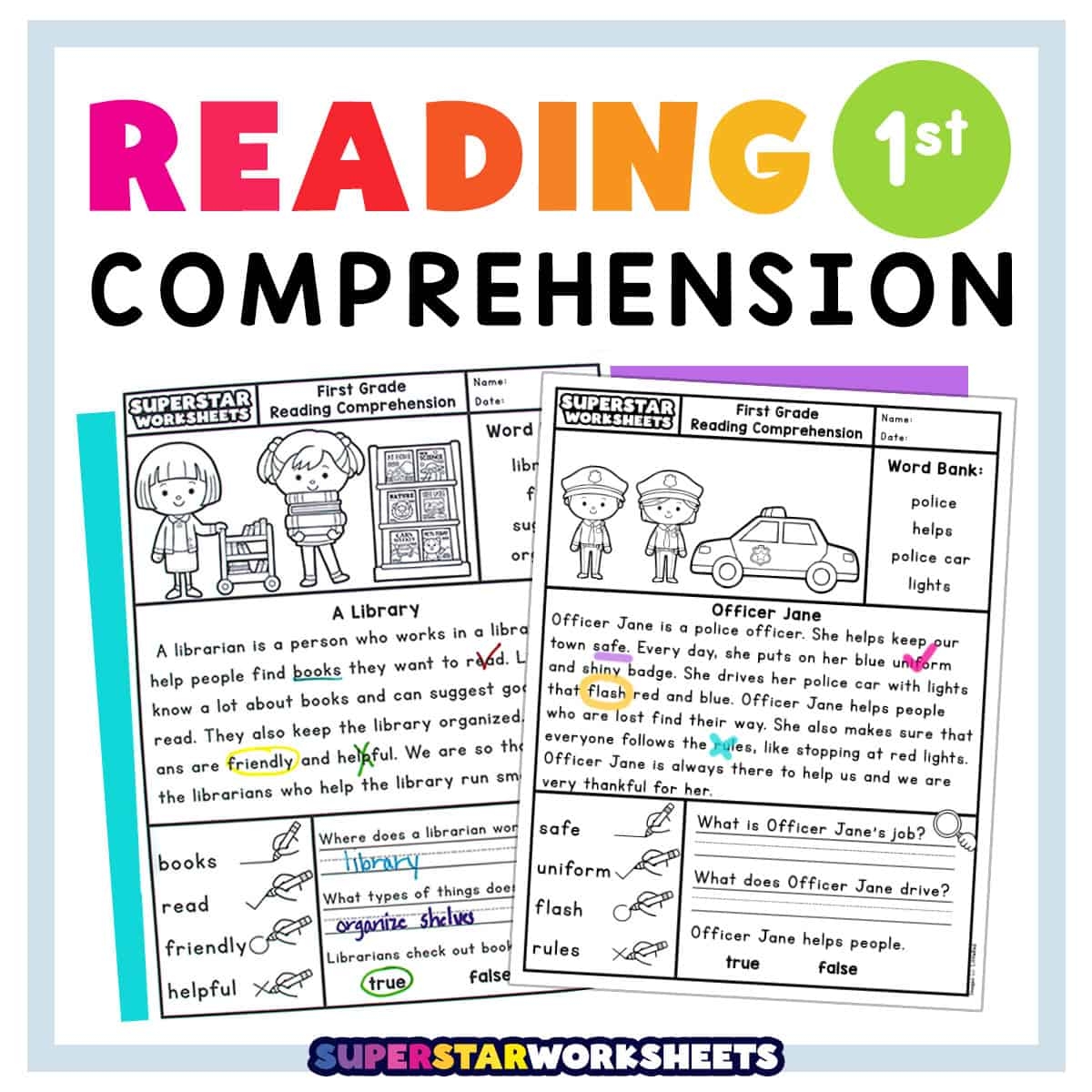 First Grade Reading Comprehension Superstar Worksheets