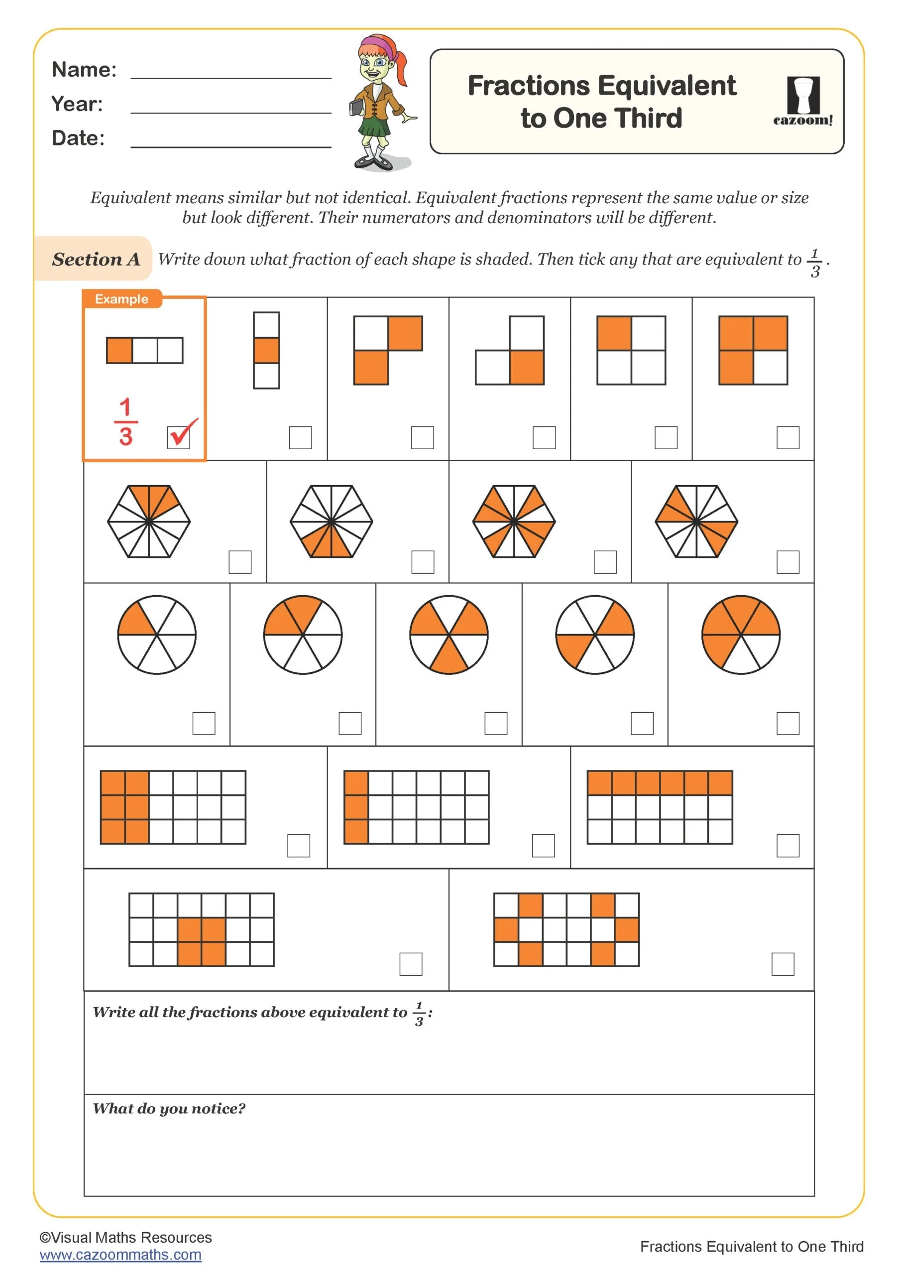 Fractions Equivalent To One Third Worksheet Fun And Engaging Year 5 PDF Worksheets