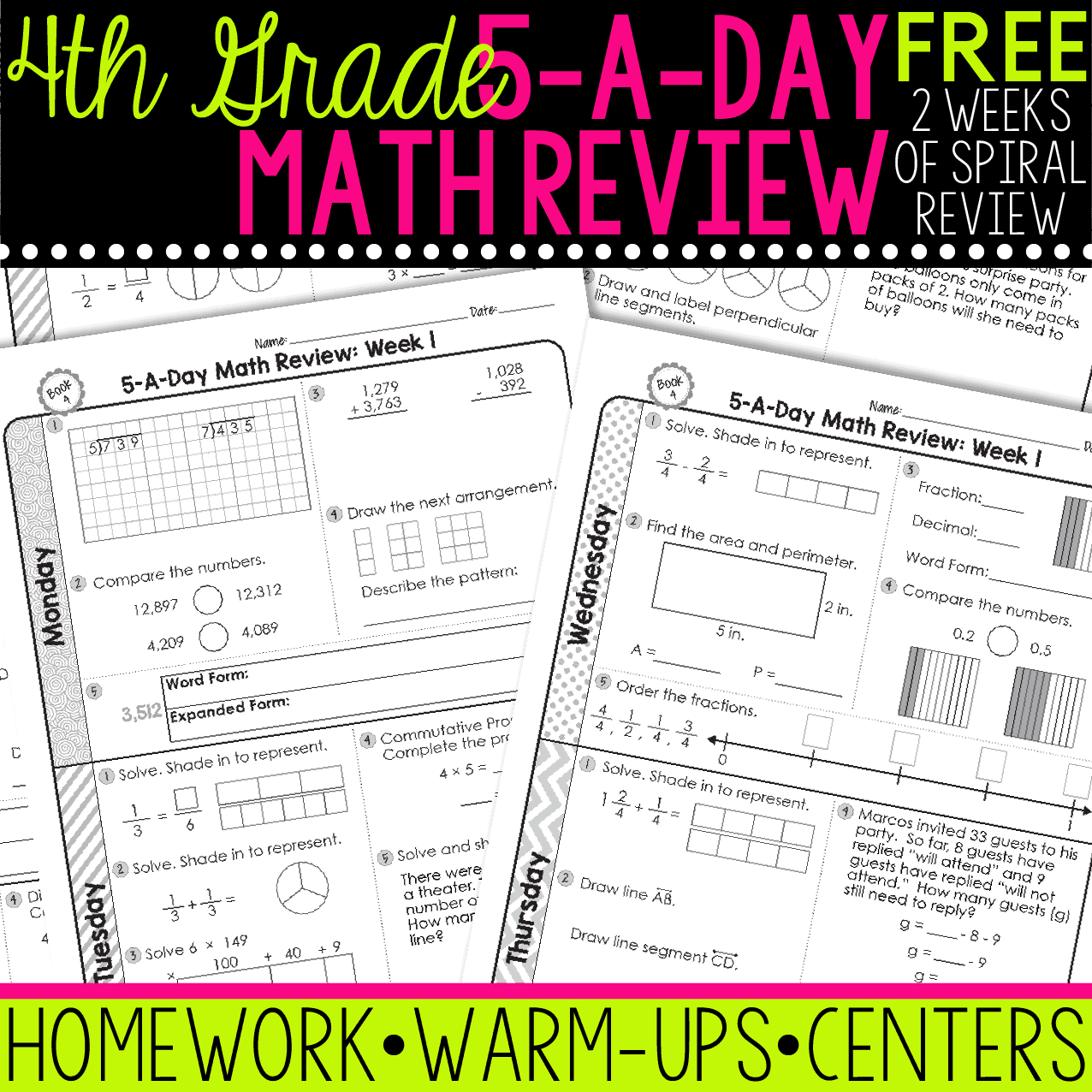 FREE 4th Grade Daily Math Spiral Review Teacher Thrive