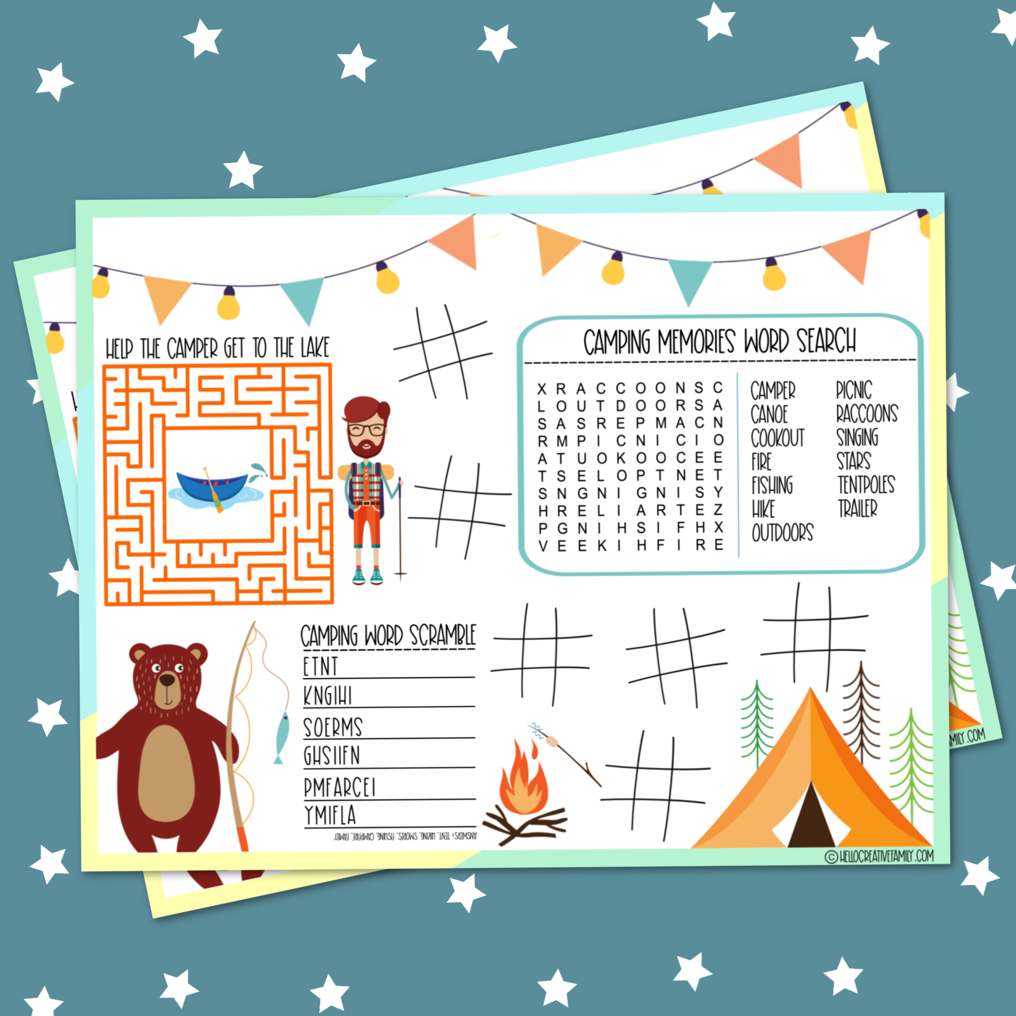 Free Camping Activities Printable Placemat 18 Camping Road Trip Printables Hello Creative Family