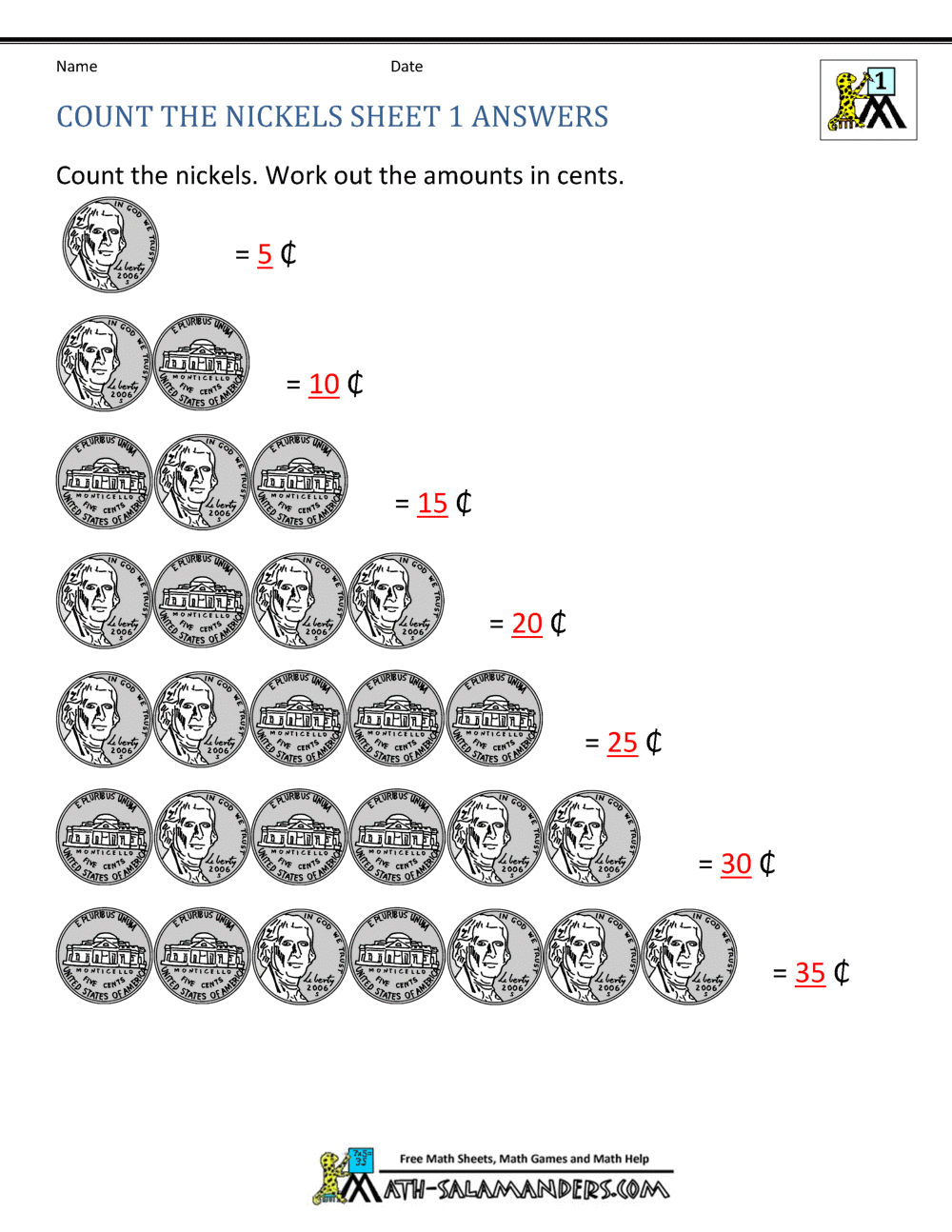 Free Math Money Worksheets 1st Grade