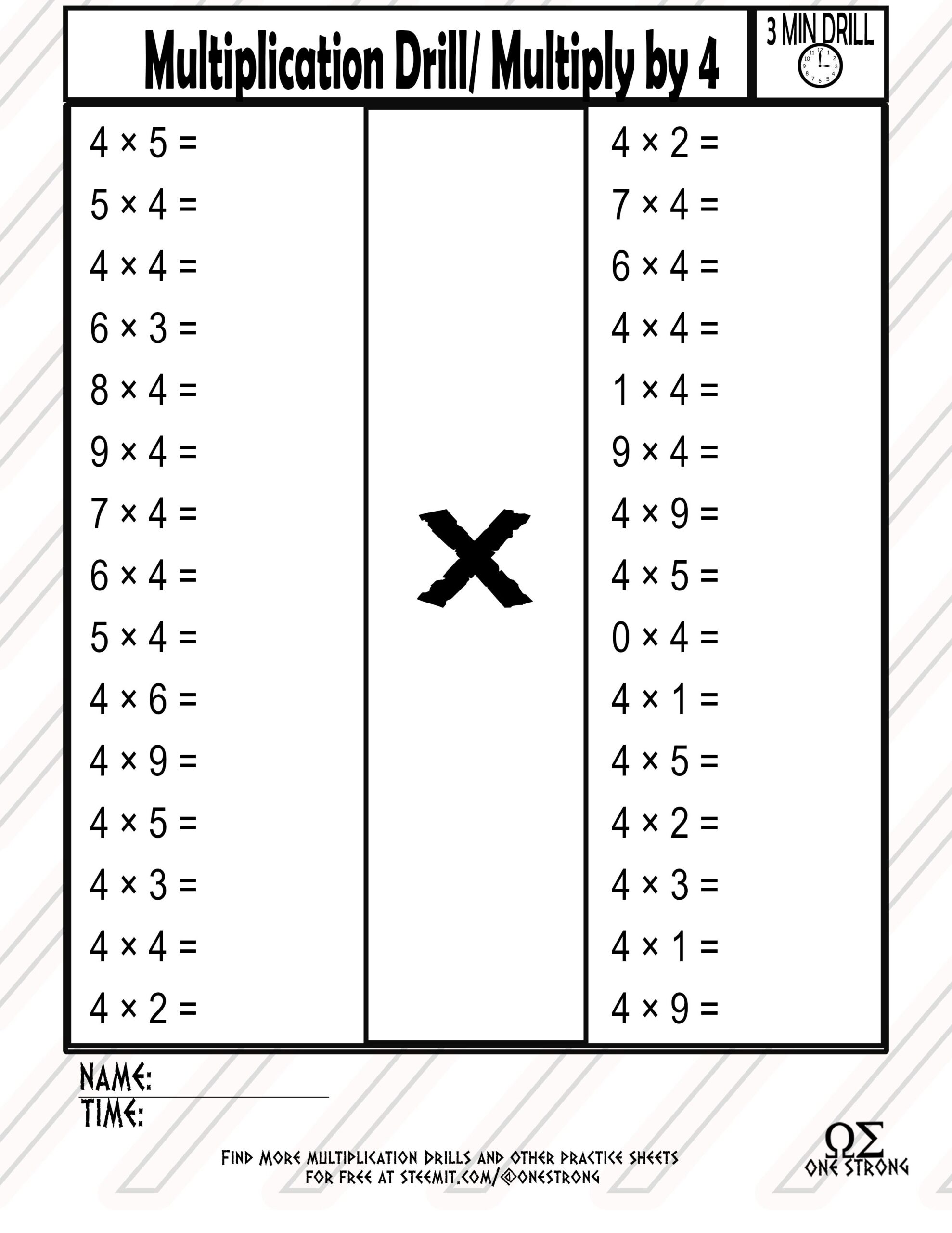 Free Math Resources From One Strong Youth Organization Educational Resources Multiplication Drills Multiply By 4 s Steemit