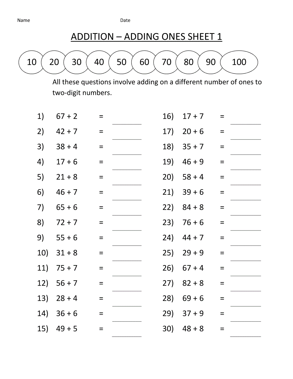 Free Math Worksheets For Grade 1