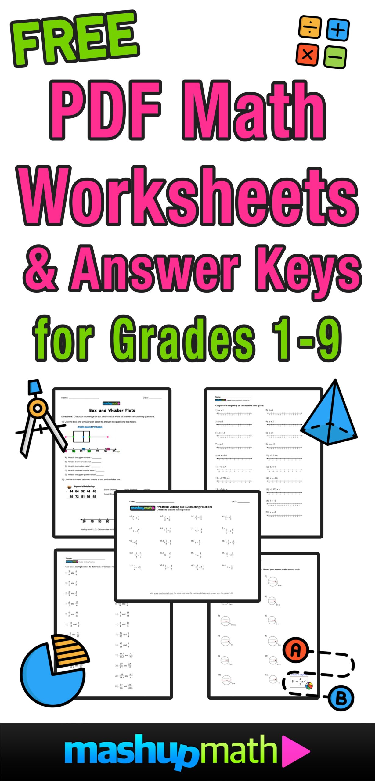 Free Math Worksheets Printable By Grade Answers Included Mashup Math