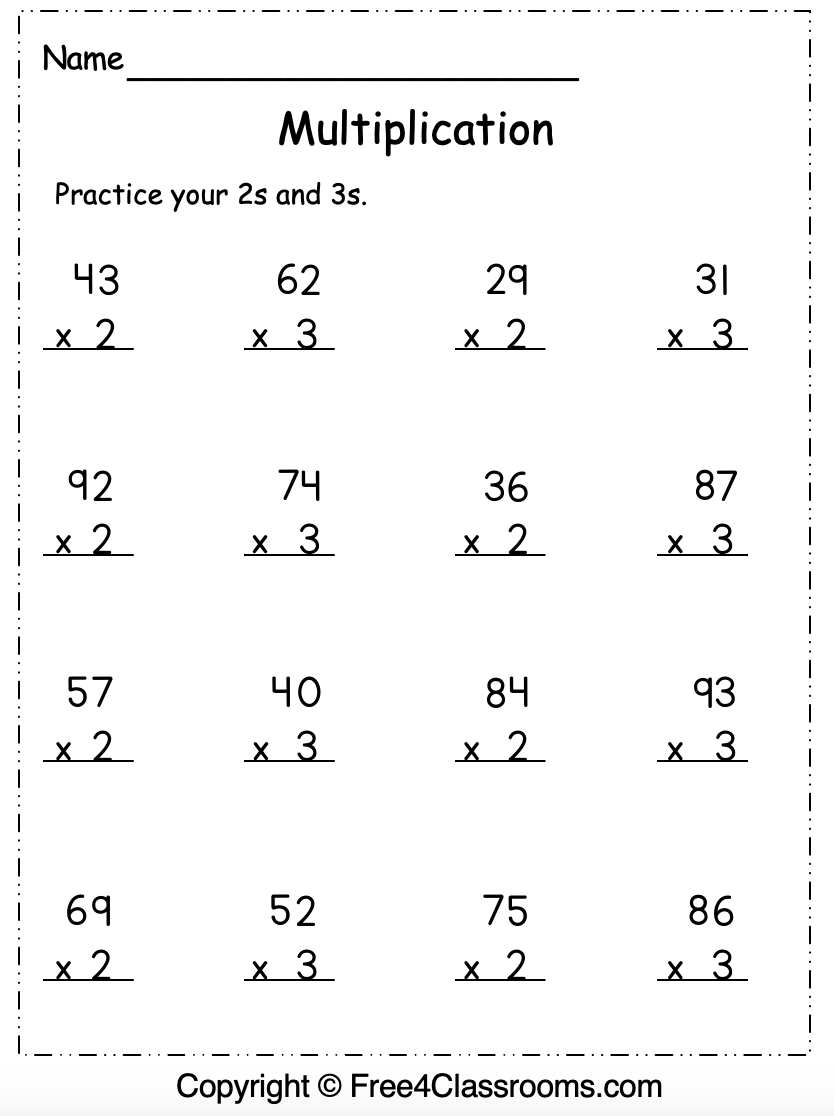Free Multiplication Worksheet Grade 3 Free Worksheets Free4Classrooms