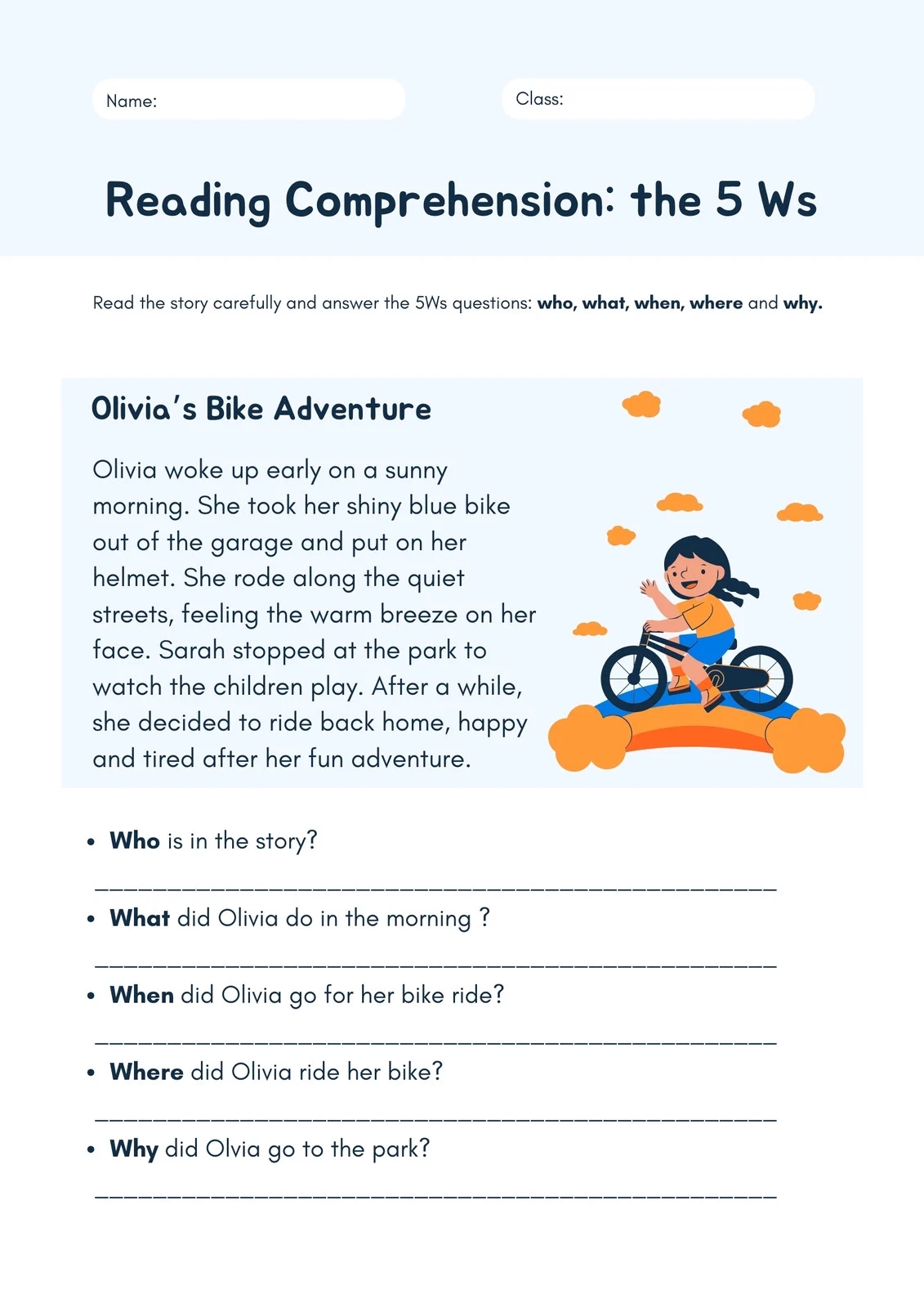 Free Printable Second Grade Reading Worksheet