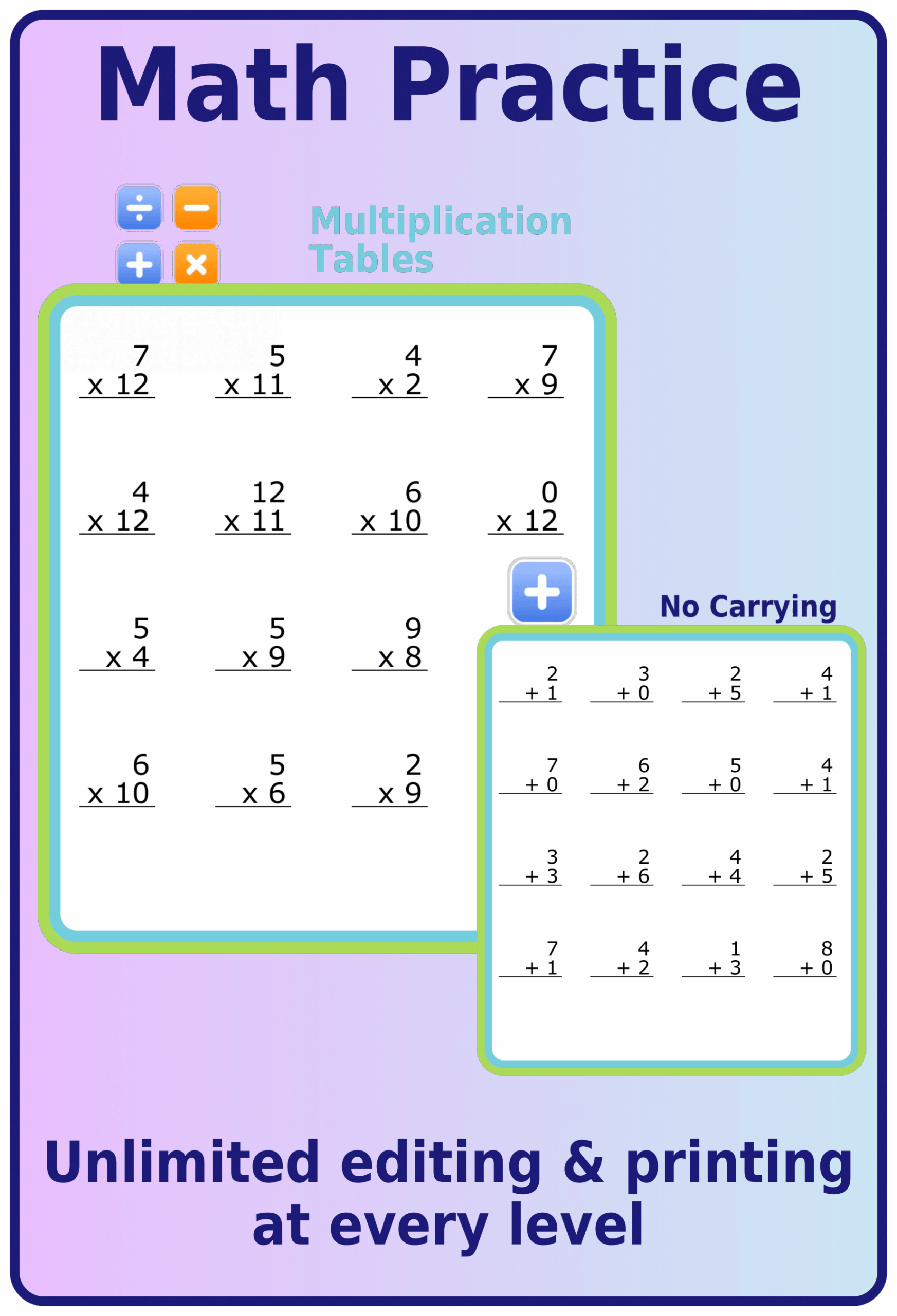 Free Printable 4 Sample Math Worksheets Addition Subtraction Multiplication Division