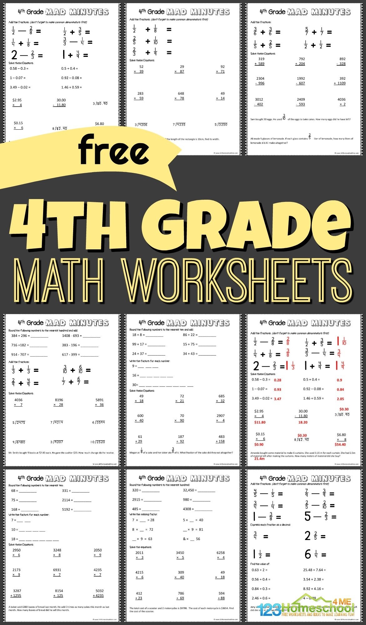 4th Grade Division Worksheets Printable