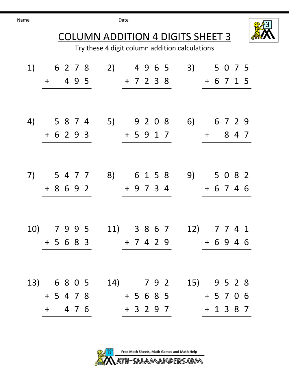 Free Printable Addition Worksheets 3rd Grade Worksheets Samples