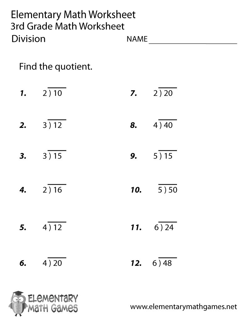 Division Free Printable Worksheets