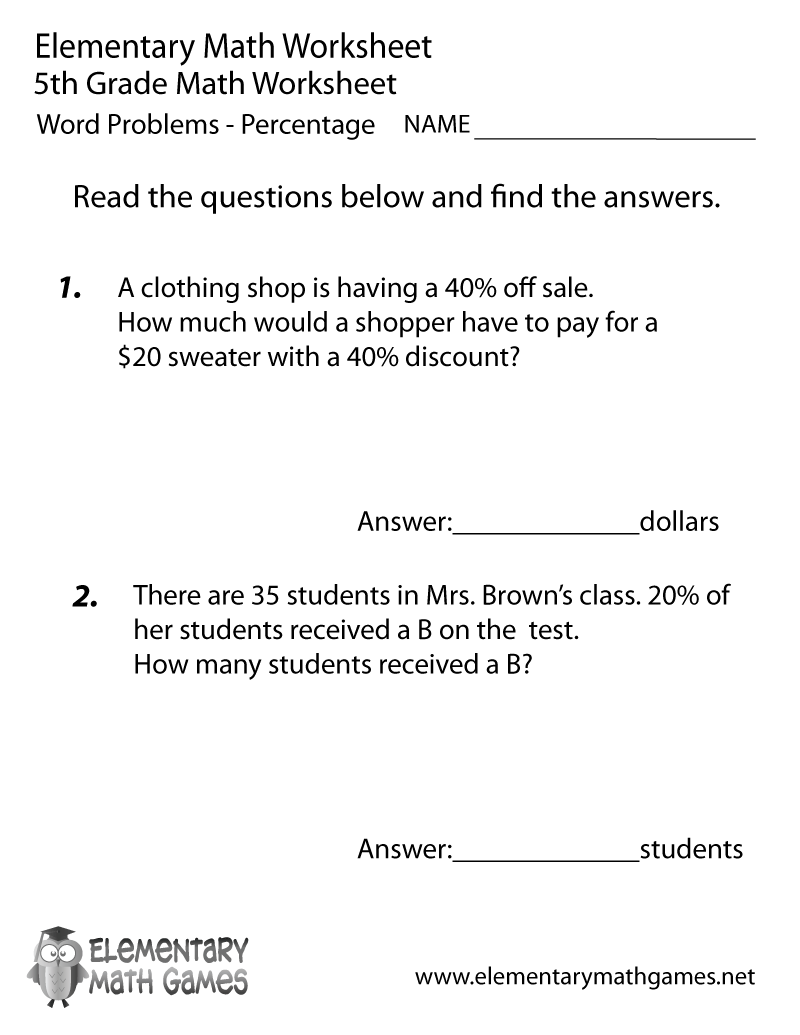 5th Grade Printable Worksheets With Answers