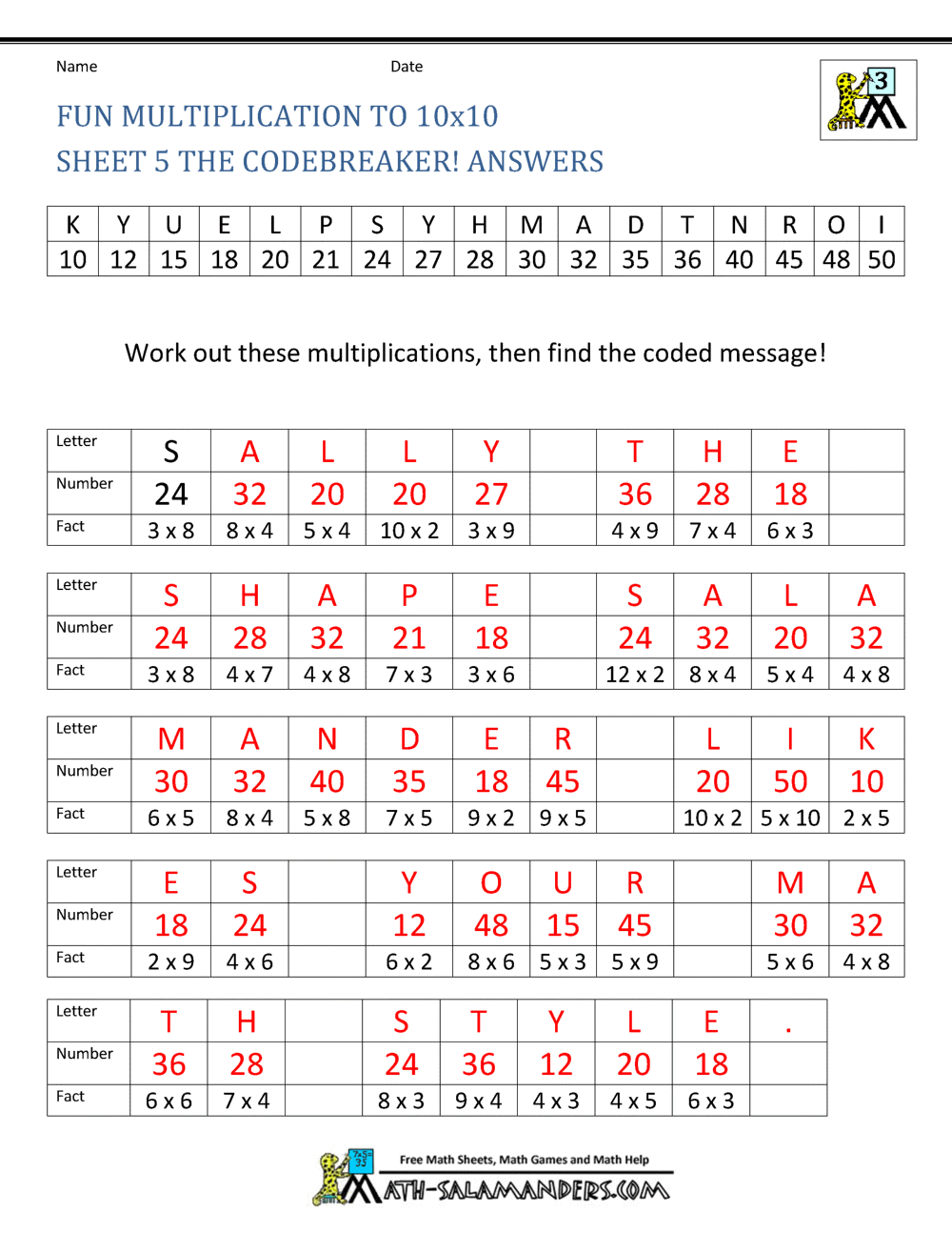 Fun Multiplication Worksheets To 10x10