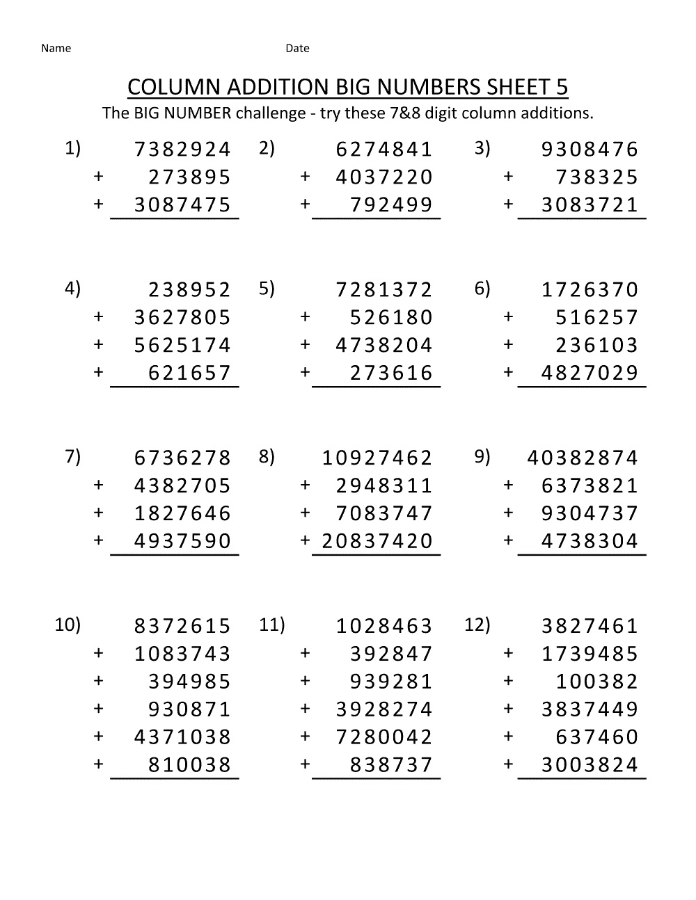 Grade 5 Math Worksheets
