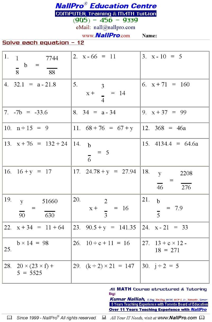 Grade 6 7 8 Mathematics Worksheets Library