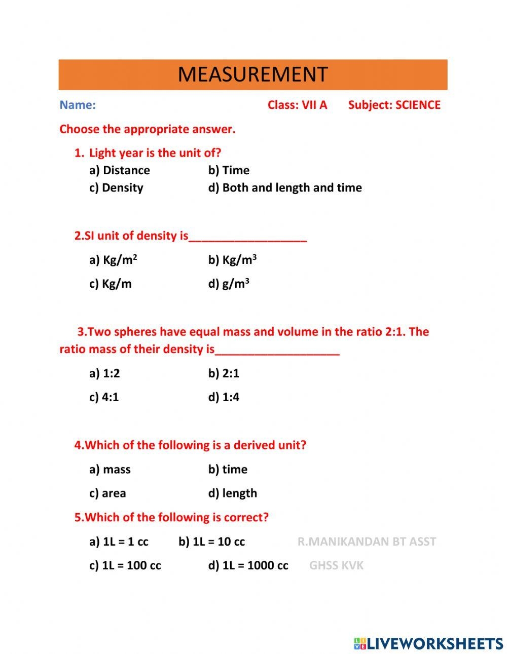 Grade 7 Worksheets Integrated Science Worksheets Library
