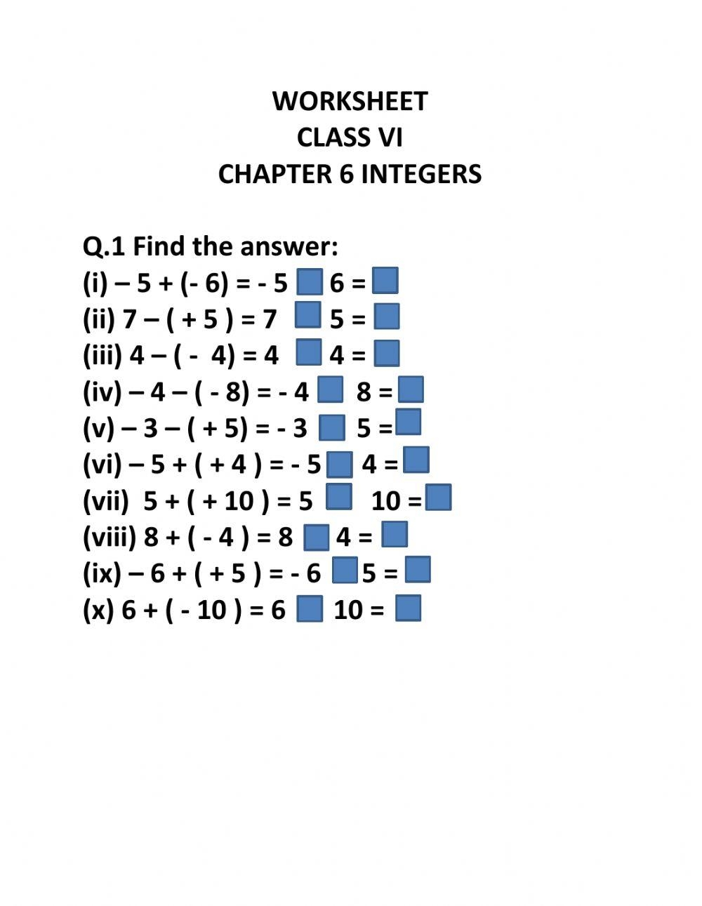 Integers Interactive Activity For Grade 6 Live Worksheets Worksheets Library