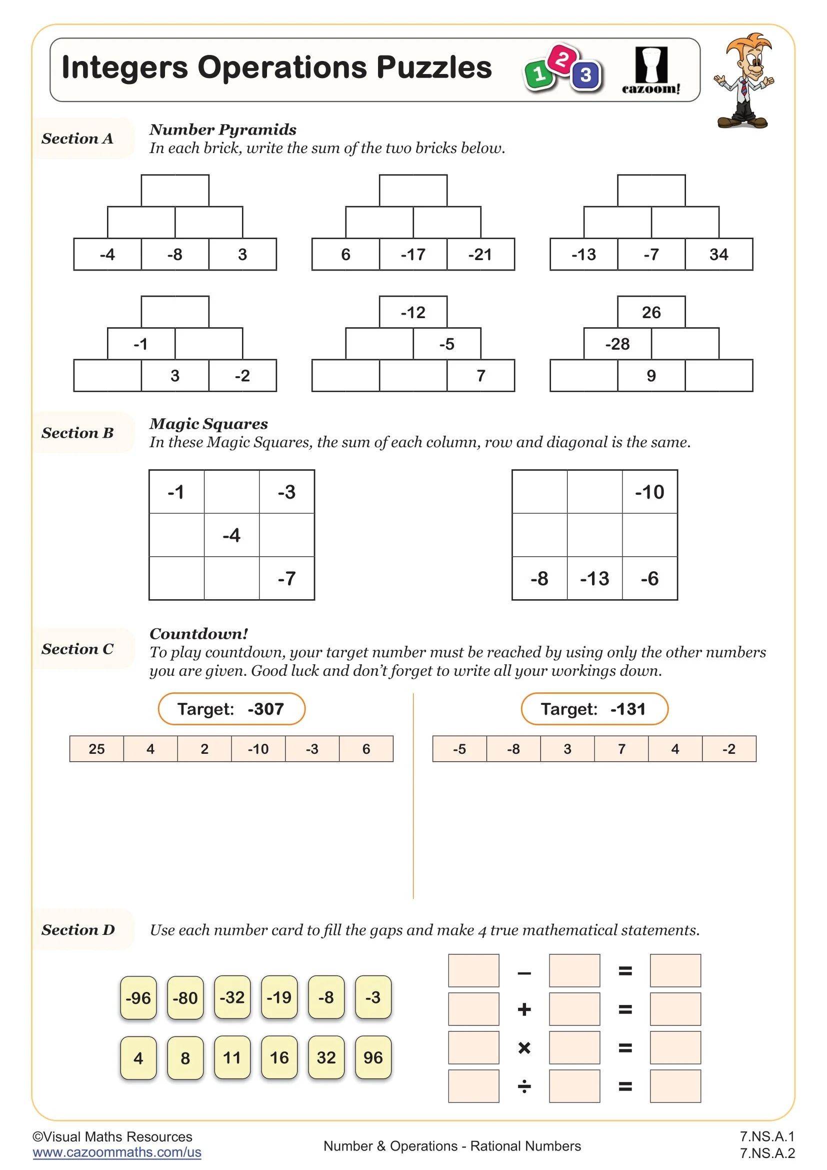 7th Grade Math Worksheets Printable Integers