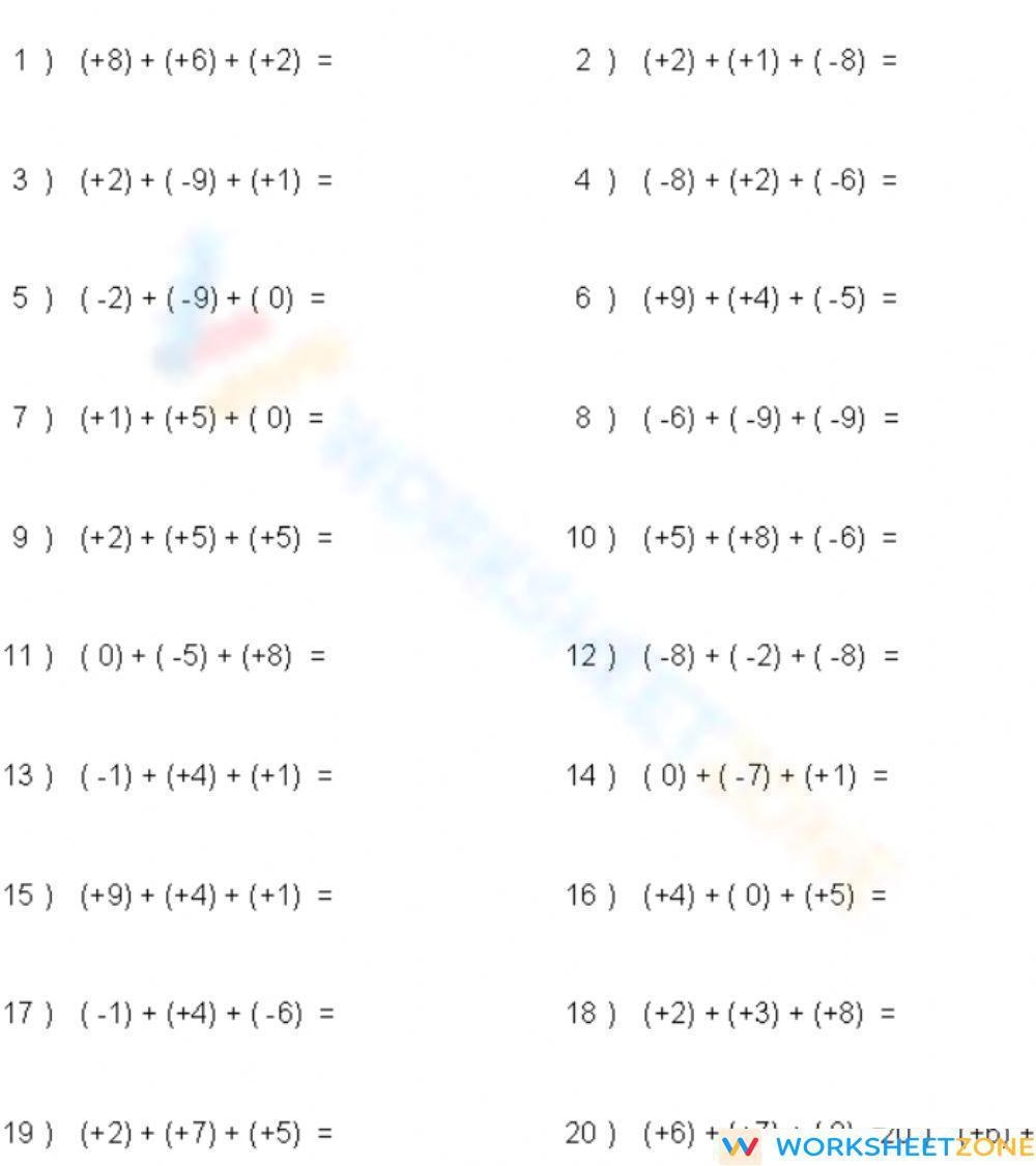 Introducing Integers Math Worksheets Paper Grade 6 Brainninjas Worksheets Library