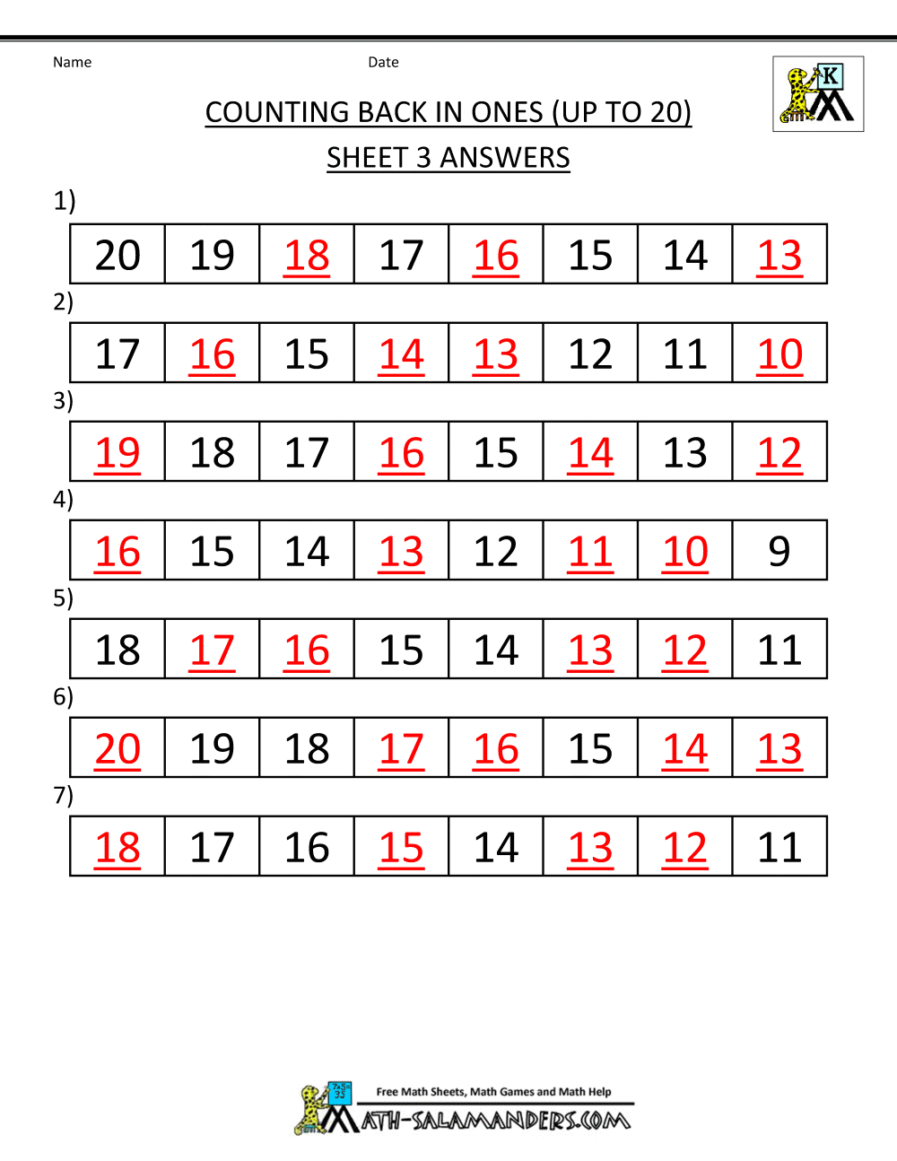 Kindergarten Math Printables 2 Sequencing To 25