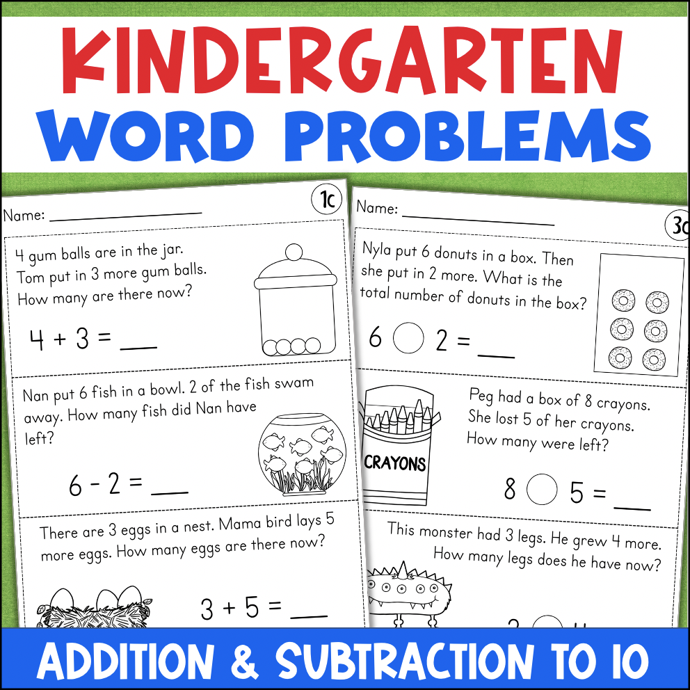 Kindergarten Word Problems Addition Subtraction Made By Teachers