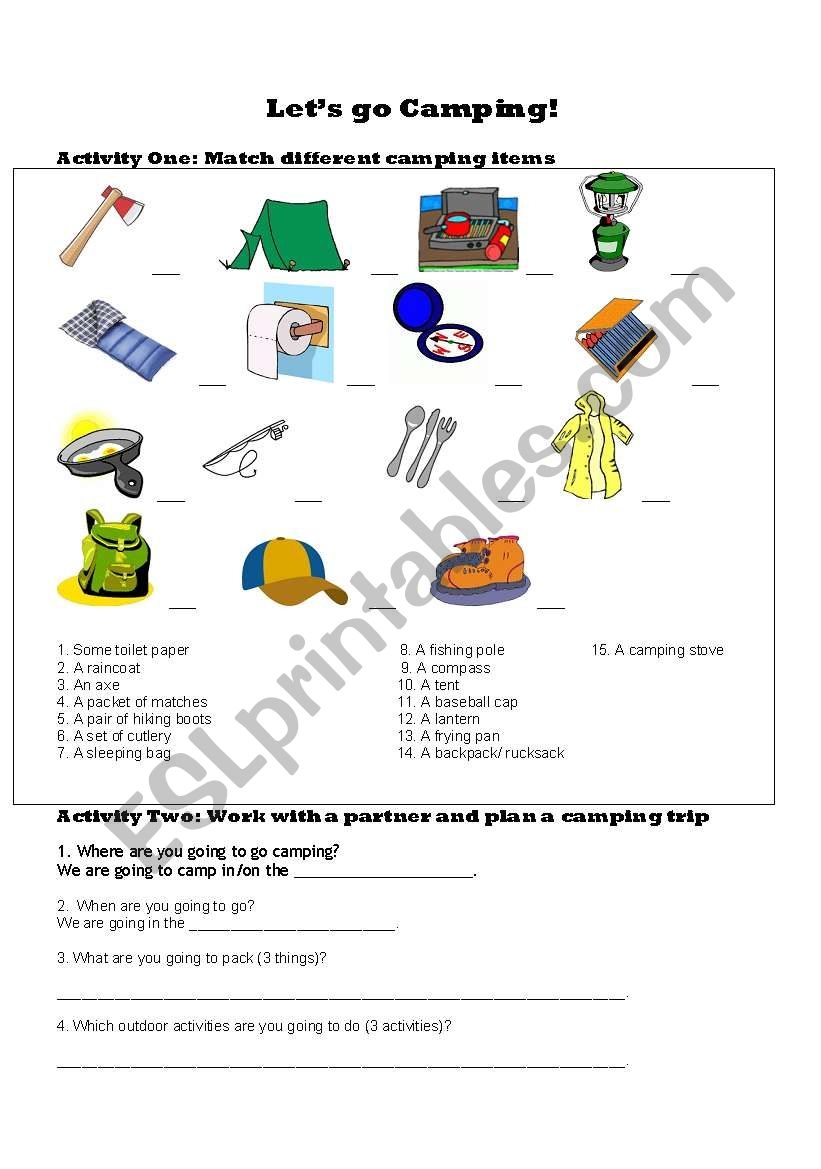 Let s Go Camping ESL Worksheet By Jaymel