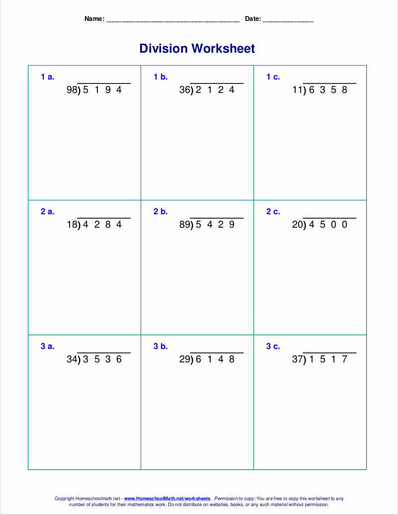Long Division Worksheets For Grades 4 6