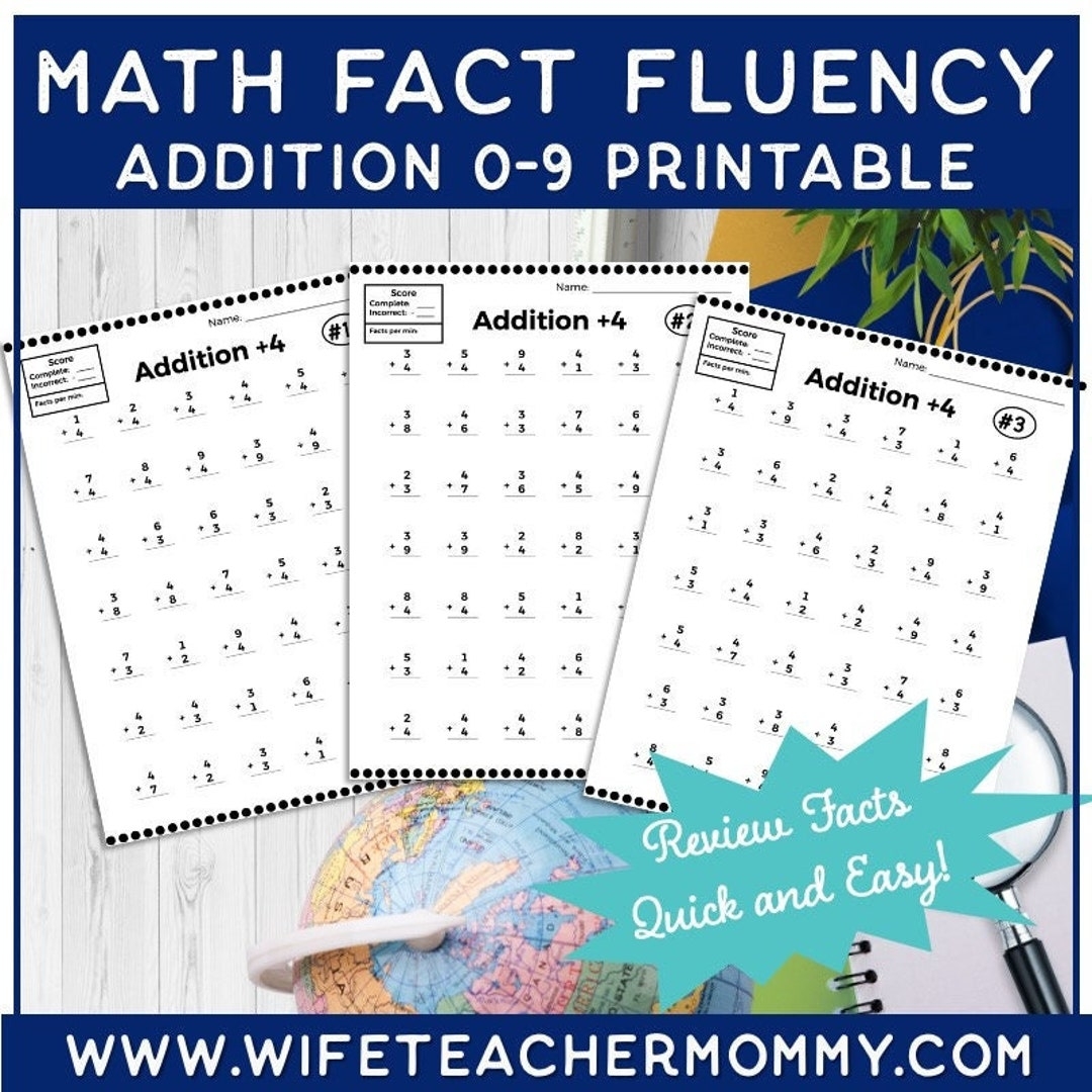 Math Fact Fluency Addition Facts 0 9 PRINTABLE Etsy