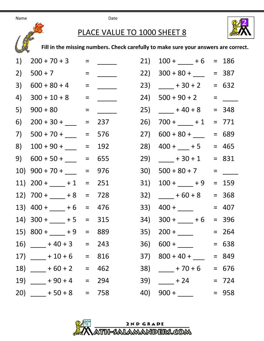 Math Place Value Worksheets To Hundreds Worksheets Library