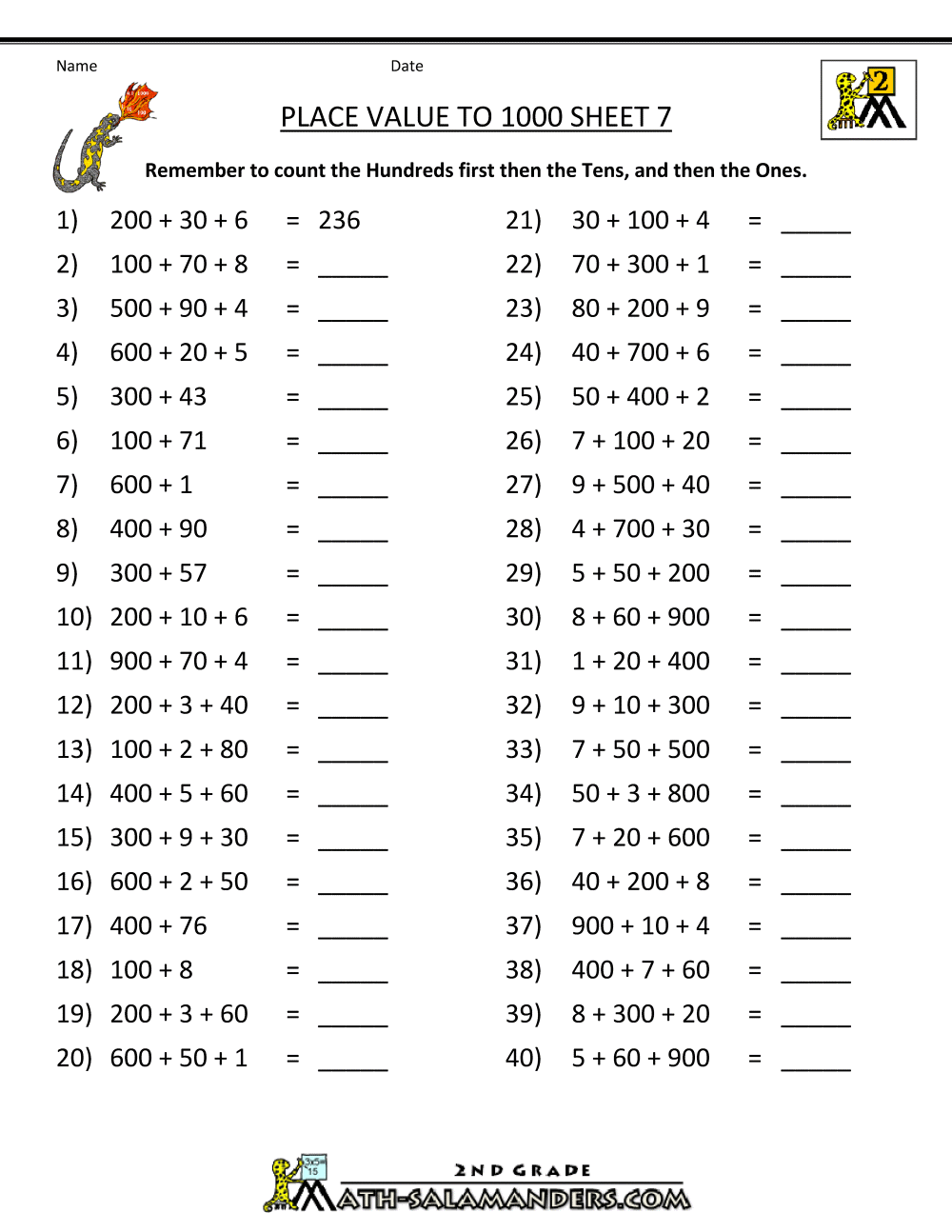 Math Place Value Worksheets To Hundreds Worksheets Library