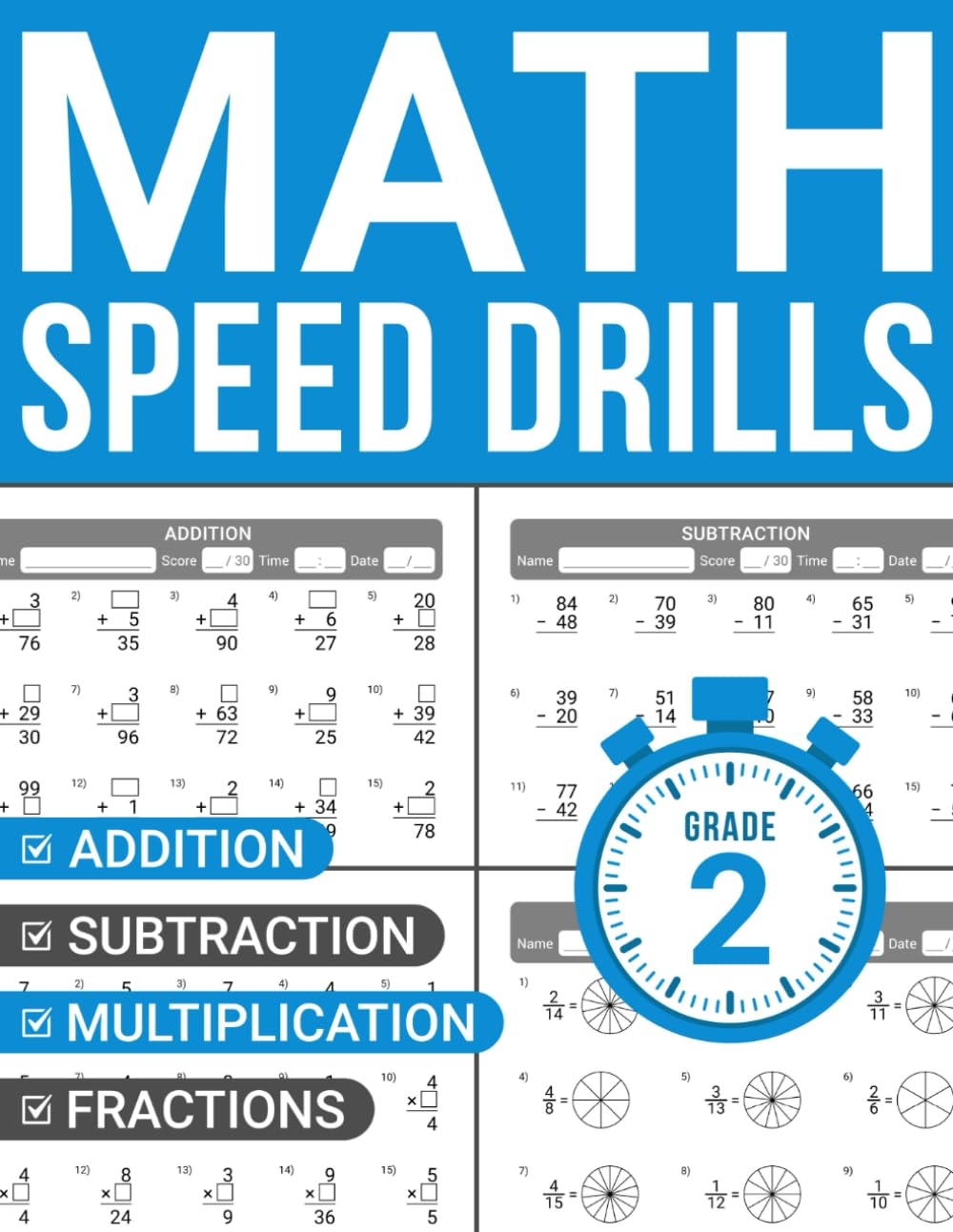 Math Speed Drills 2nd Grade Addition Subtraction Multiplication And Fractions Exercises For Kids Ages 7 9 Books Nermilio 9798328171373 Amazon Books