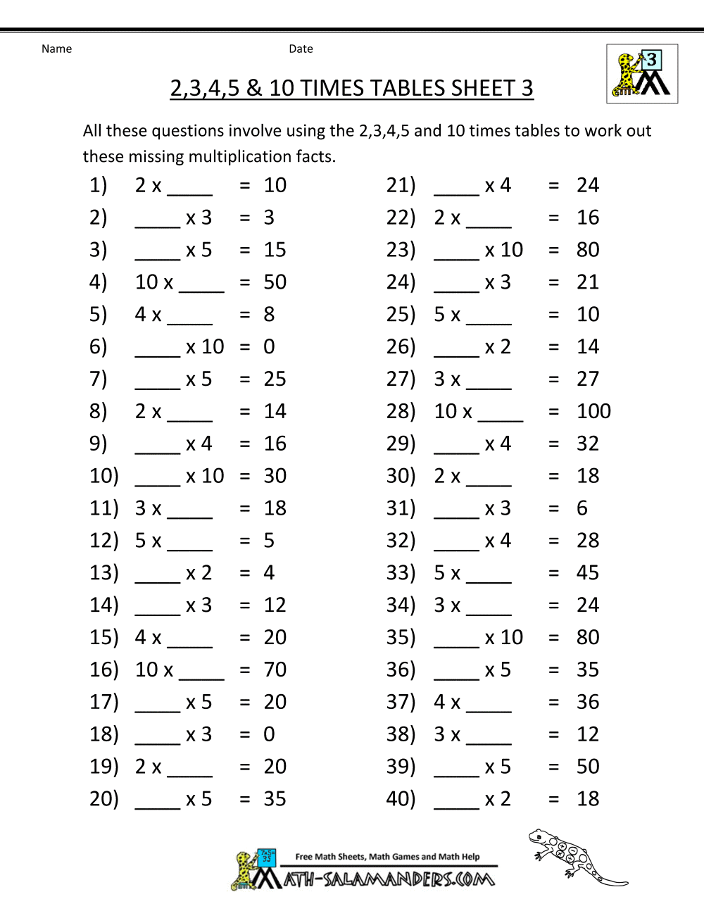 Math Printable Worksheets 3rd Grade