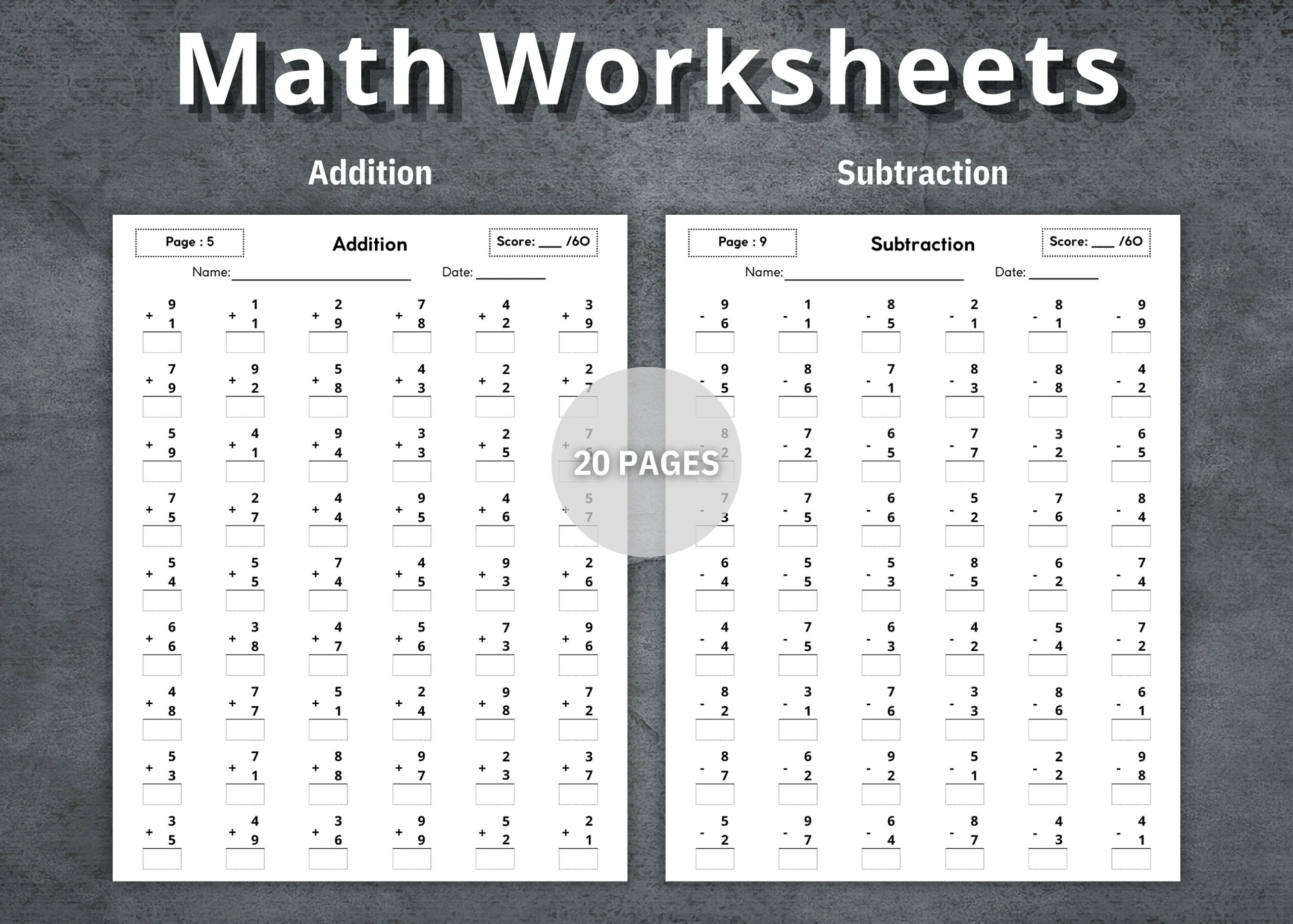 Math Worksheets Addition And Subtraction Printable Math First Grade Math Homeschool Learn Numbers Preschool Worksheet Learn Math Etsy