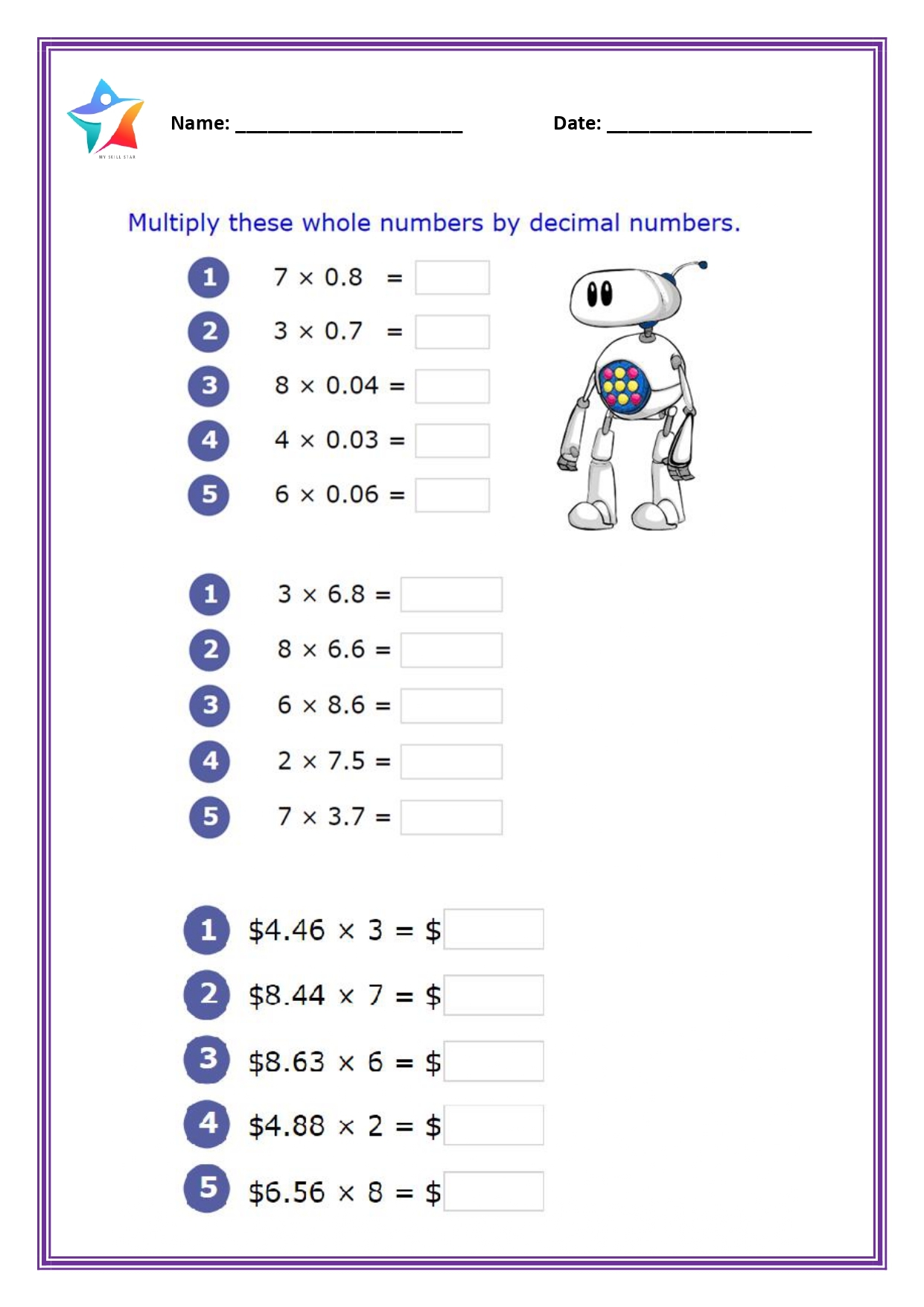 Math Worksheets For Grade 4 My Skill Star