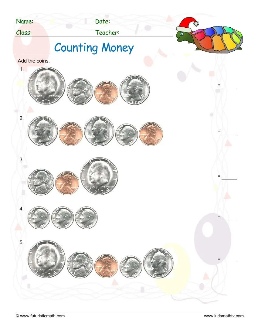 Free Money Math Worksheets Printable