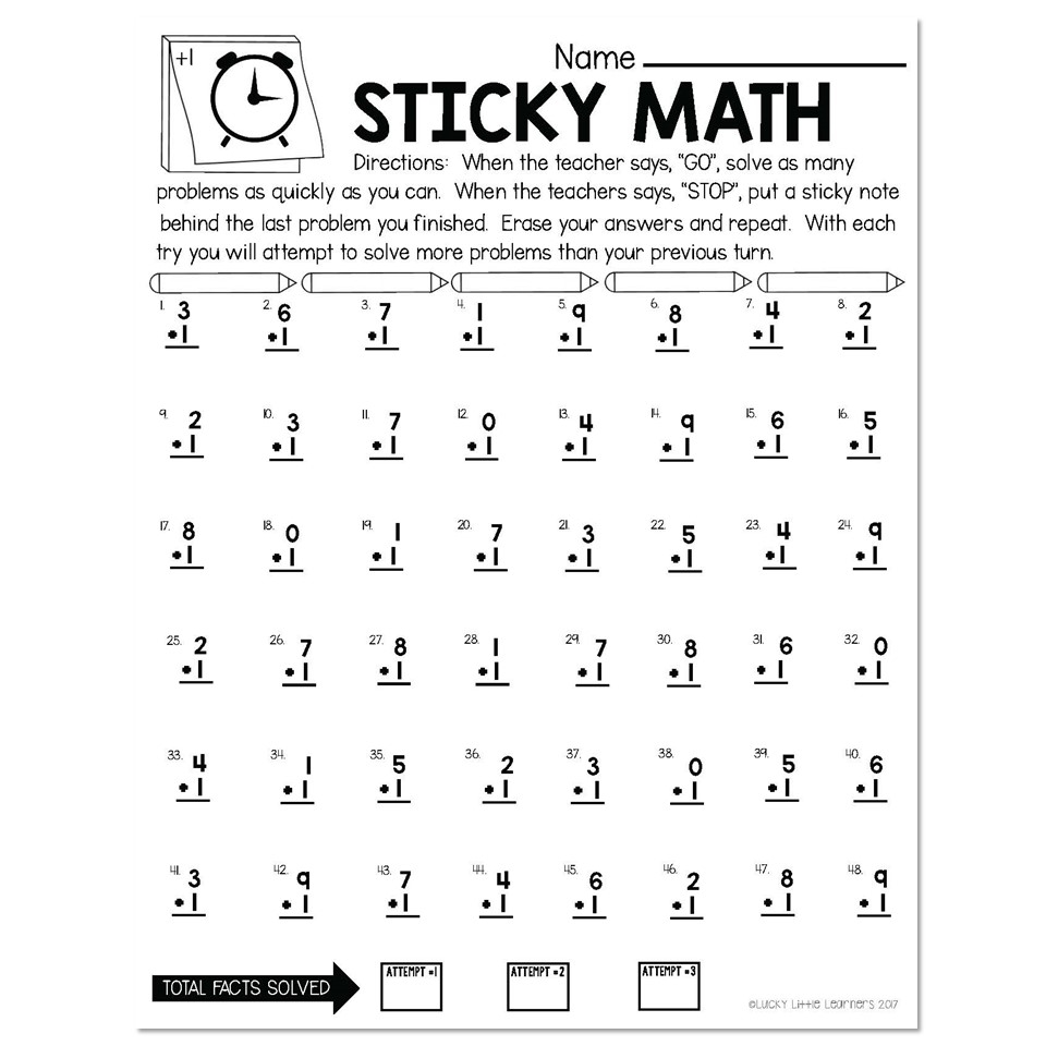More Sticky Math Fact Practice Addition 1 Version 2 Lucky Little Learners