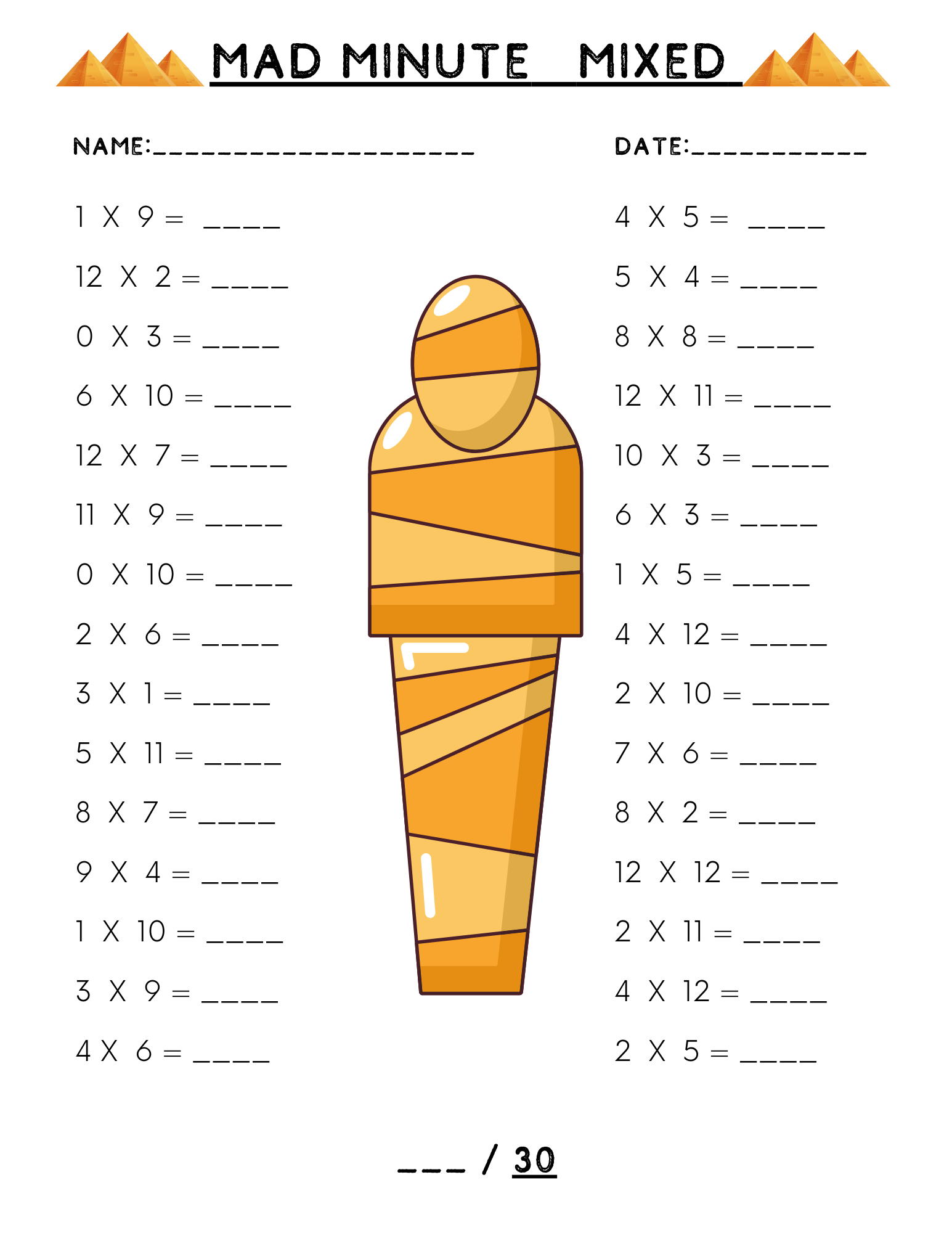 Multiplication Mad Minutes Ancient Egypt Edition Beaches And Reads