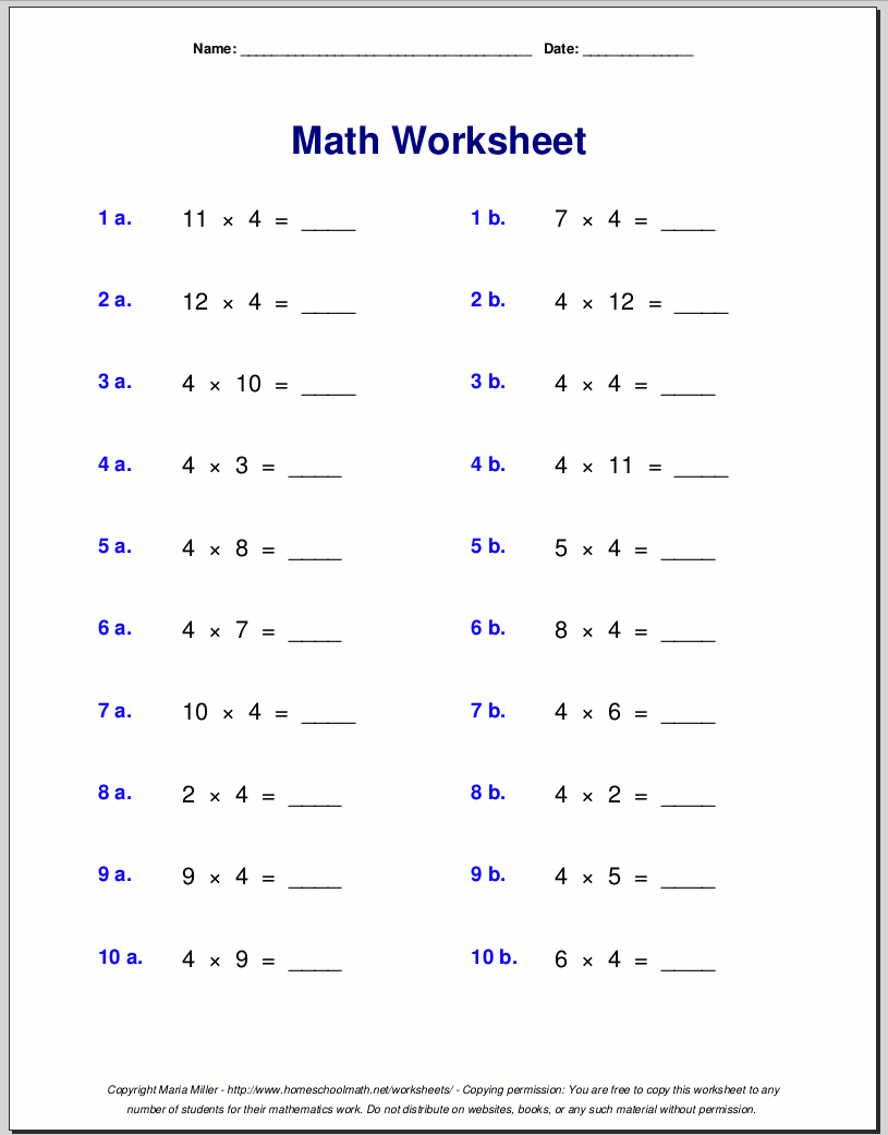 Multiplication Worksheets For Grade 3