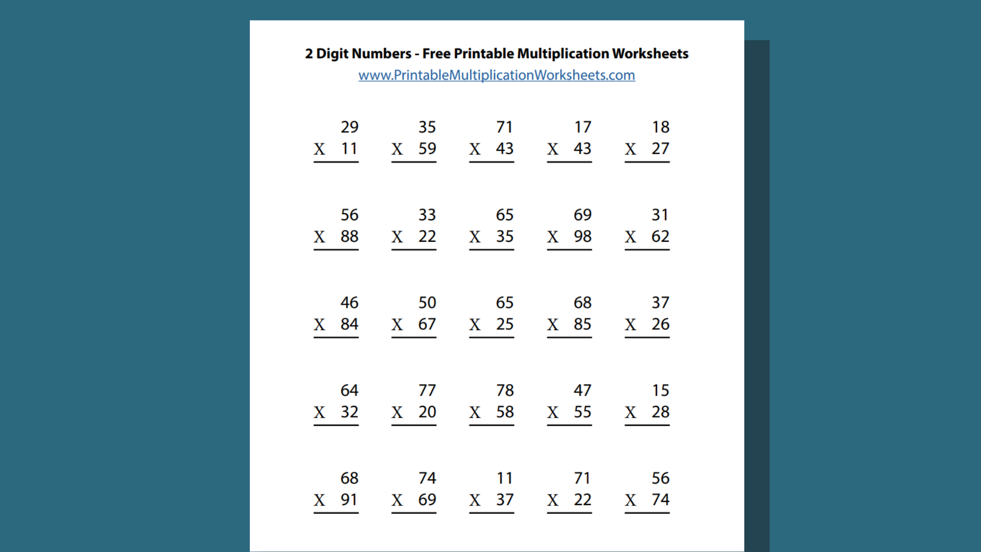 Multiplication Math Worksheets Printable Free